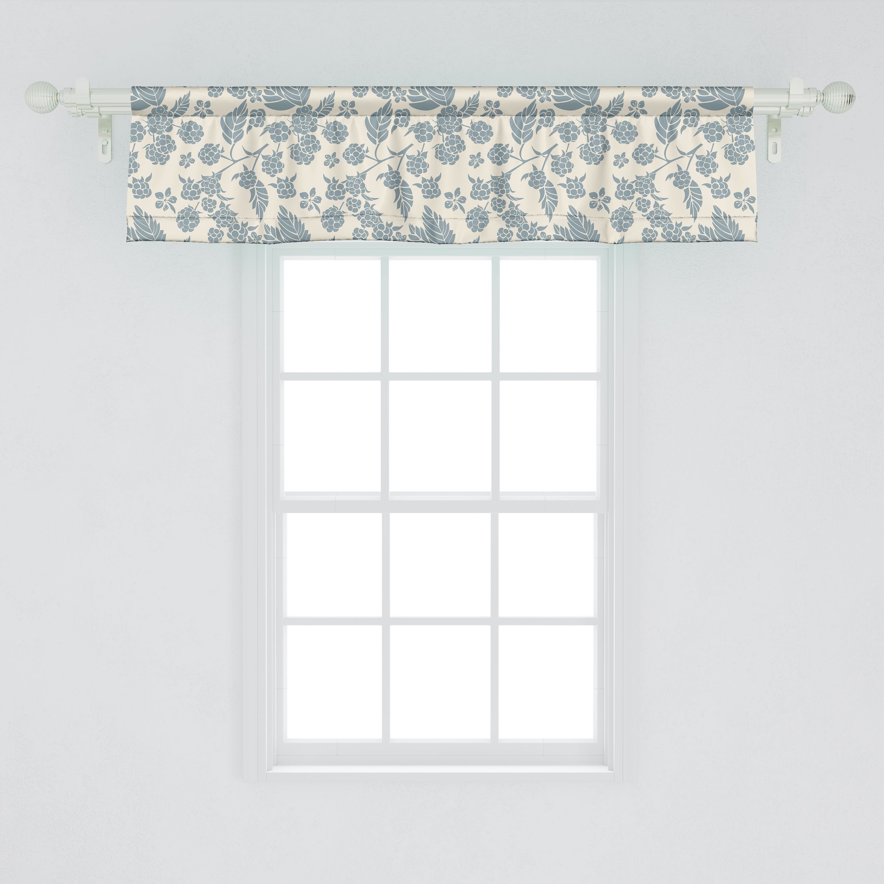 Scheibengardine Vorhang Volant für Küche Dekor Stangentasche, Schlafzimmer mit Beeren-Motiv Microfaser, Blühende Abakuhaus, Botanik