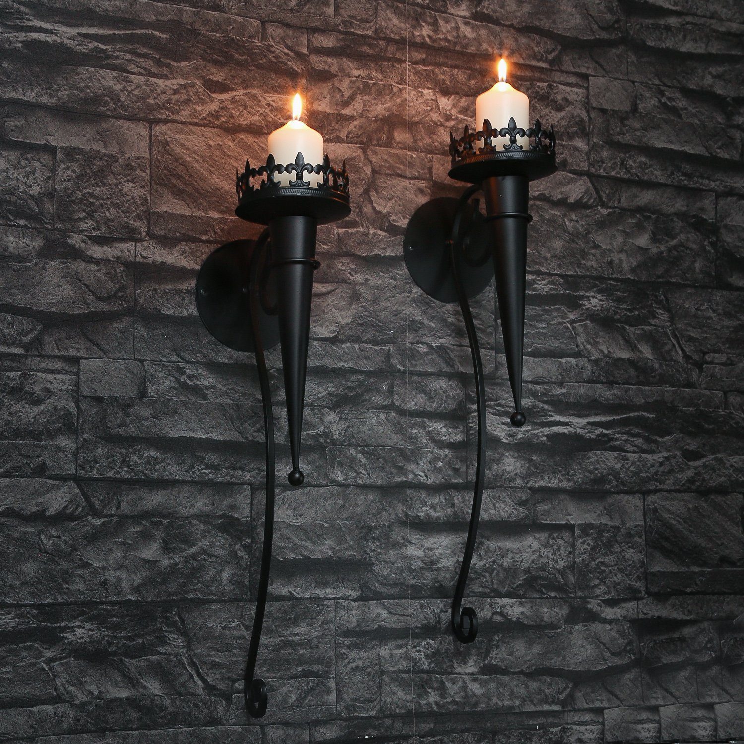 MARELIDA Wandkerzenhalter Wandkerzenhalter Kerzenständer Wandleuchter H: 46cm 2er Set schwarz (2 St)