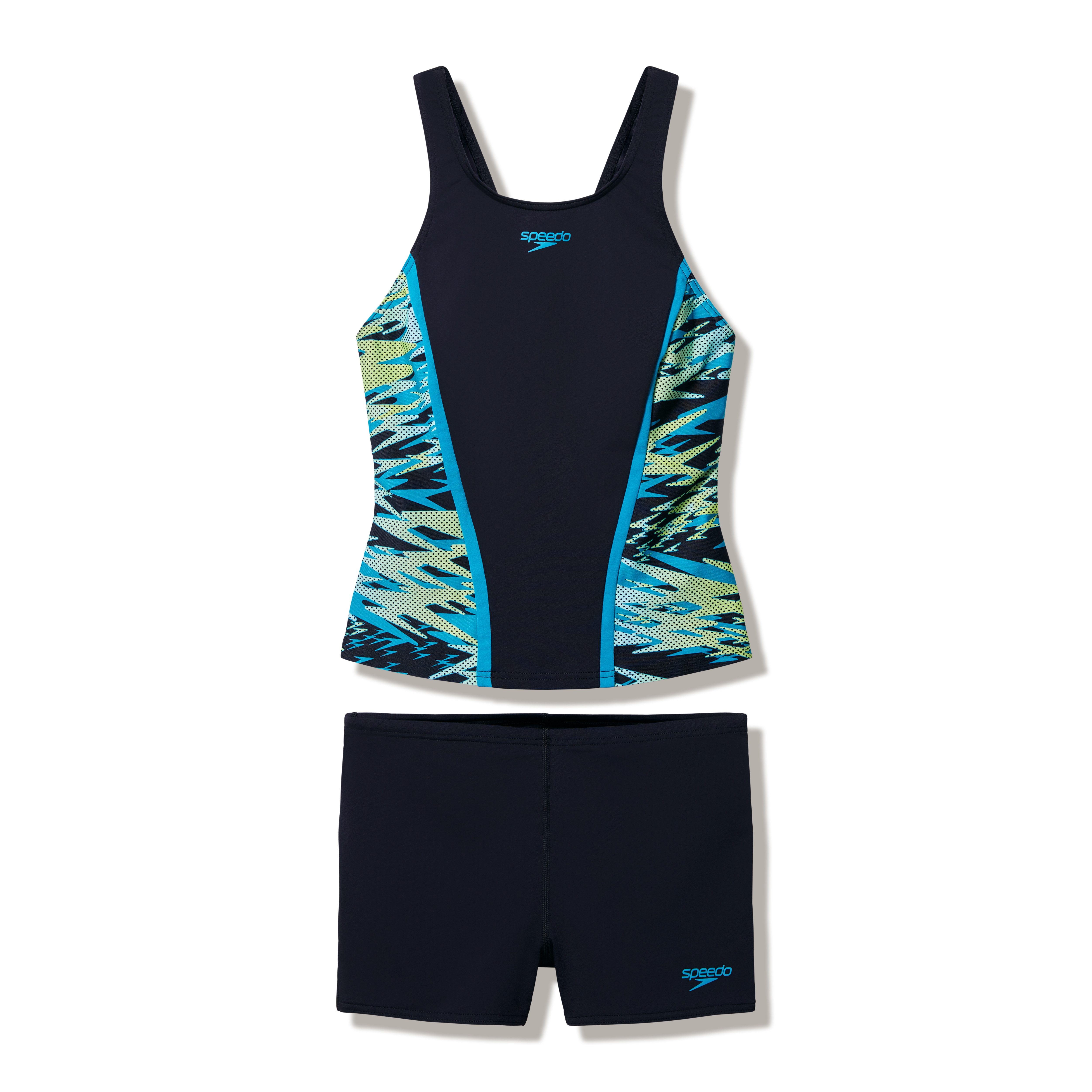 Speedo Tankini HYPERBOOM SPLICE TANKINI SET BLK/GRN mit Vier-Wege-Stretch, chlorbeständig