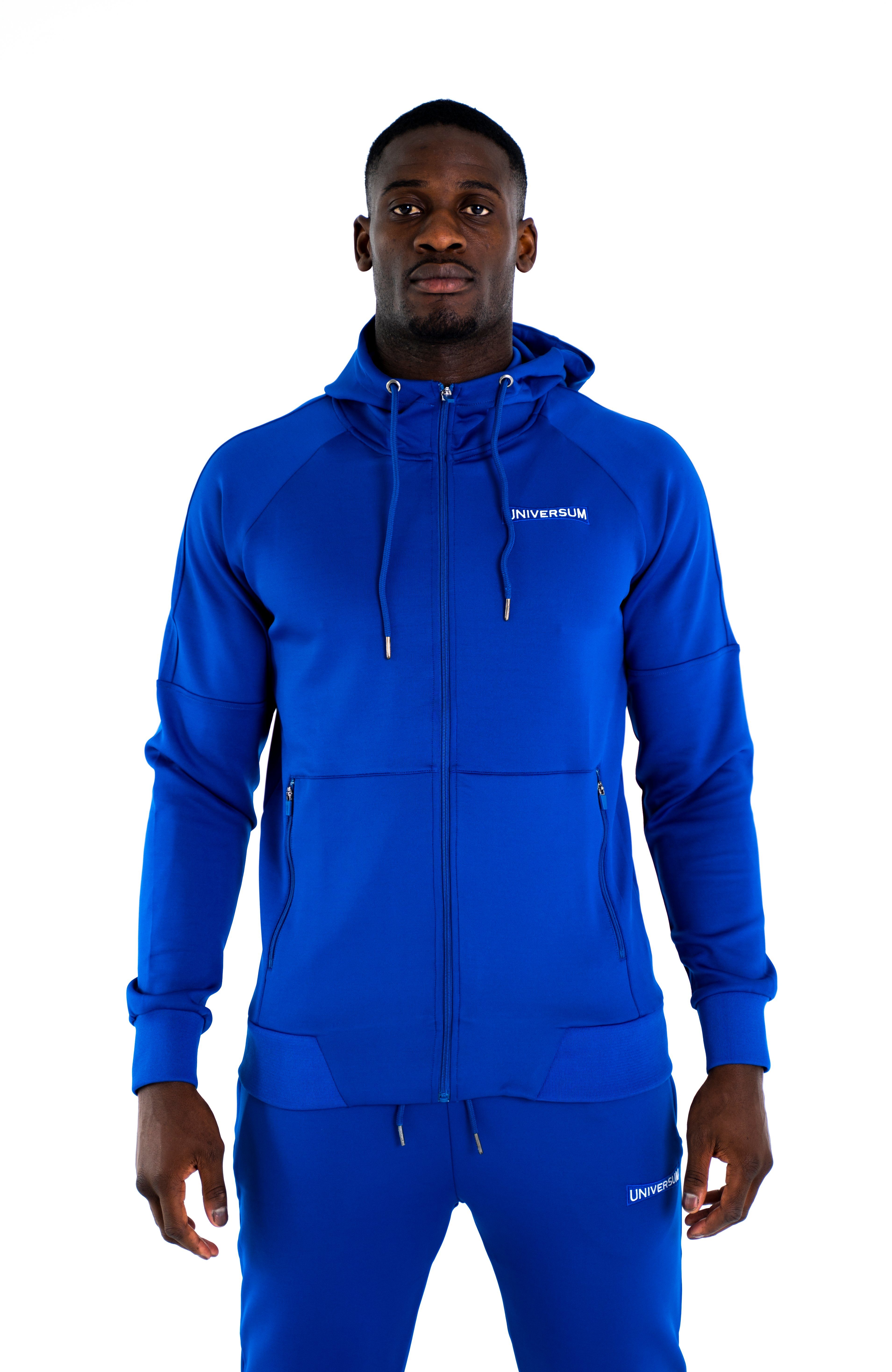 und Modern Hoodie Trainingsjacke mit und Kapuze für Universum Trainingsjacke blau Fitness Freizeit Schulterschnitt, Sportwear Fit Sport,