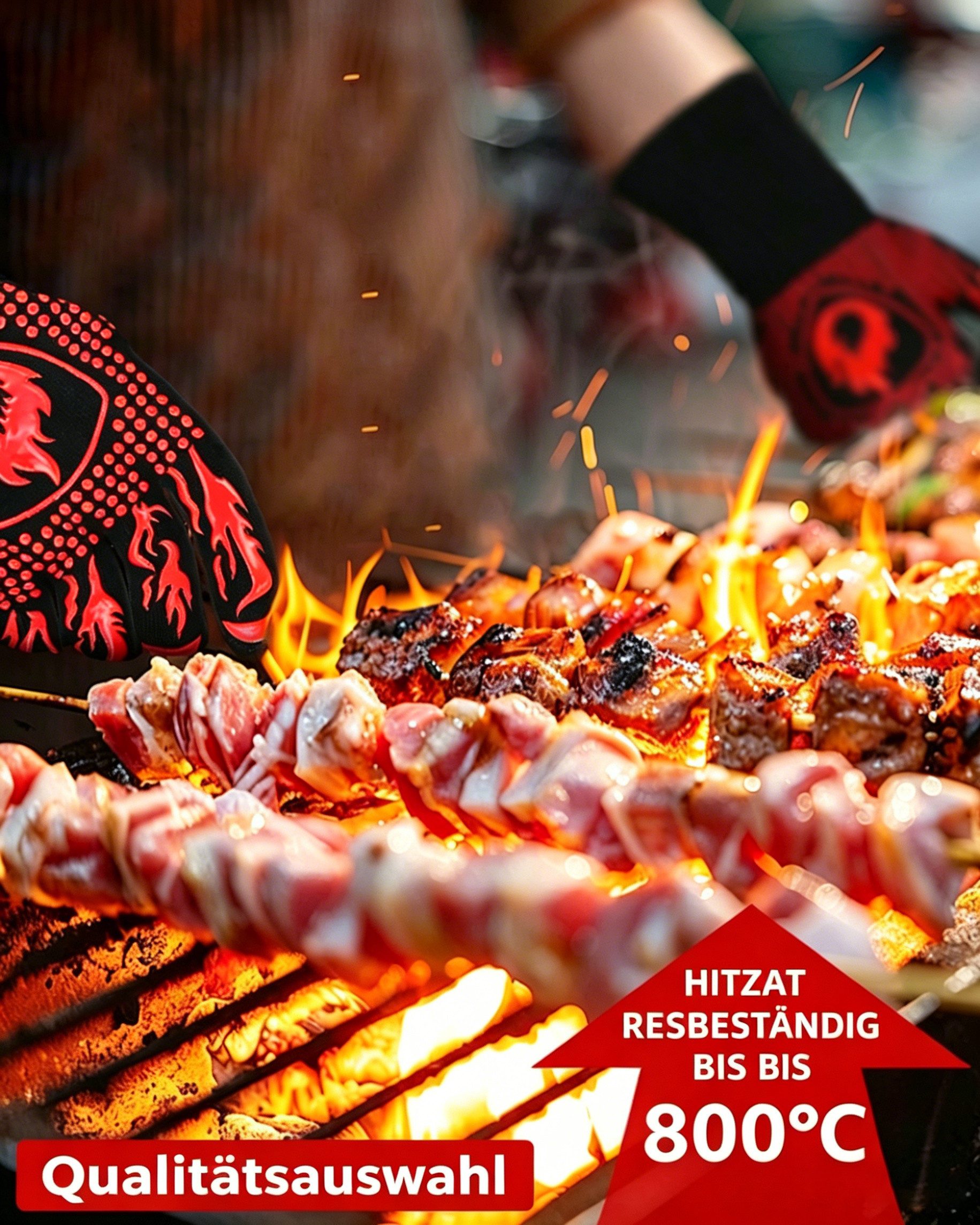 Forrlite Grillhandschuhe Hitzebeständige Handschuhe zum Grillen, Kochen und Backen, (Hitzebeständige Grill- & Ofenhandschuhe für Küche, Backen, BBQ – Schutz vor Verbrennungen und heiße Töpfe sicher greifen)