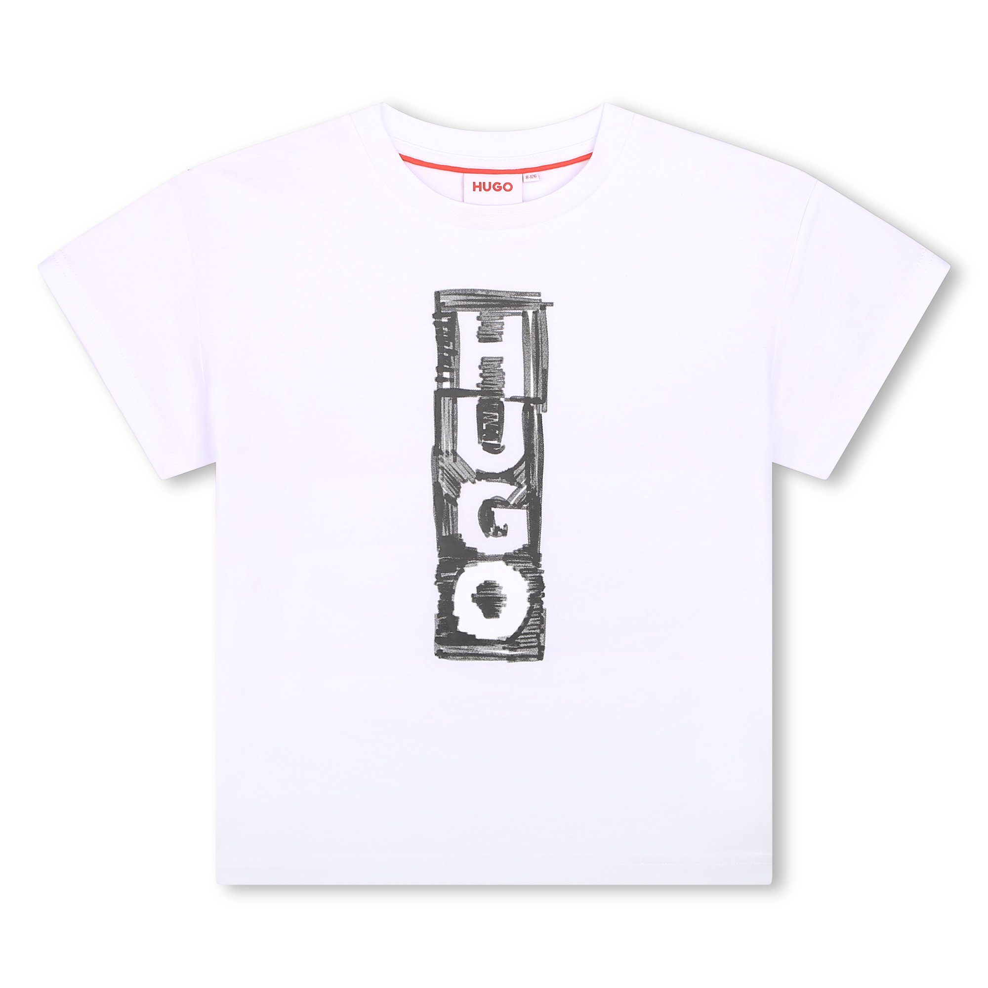 HUGO in T-Shirt Kinder Druck Print-Shirt Logo aus HUGO Biobaumwolle kurzarm mit weiß