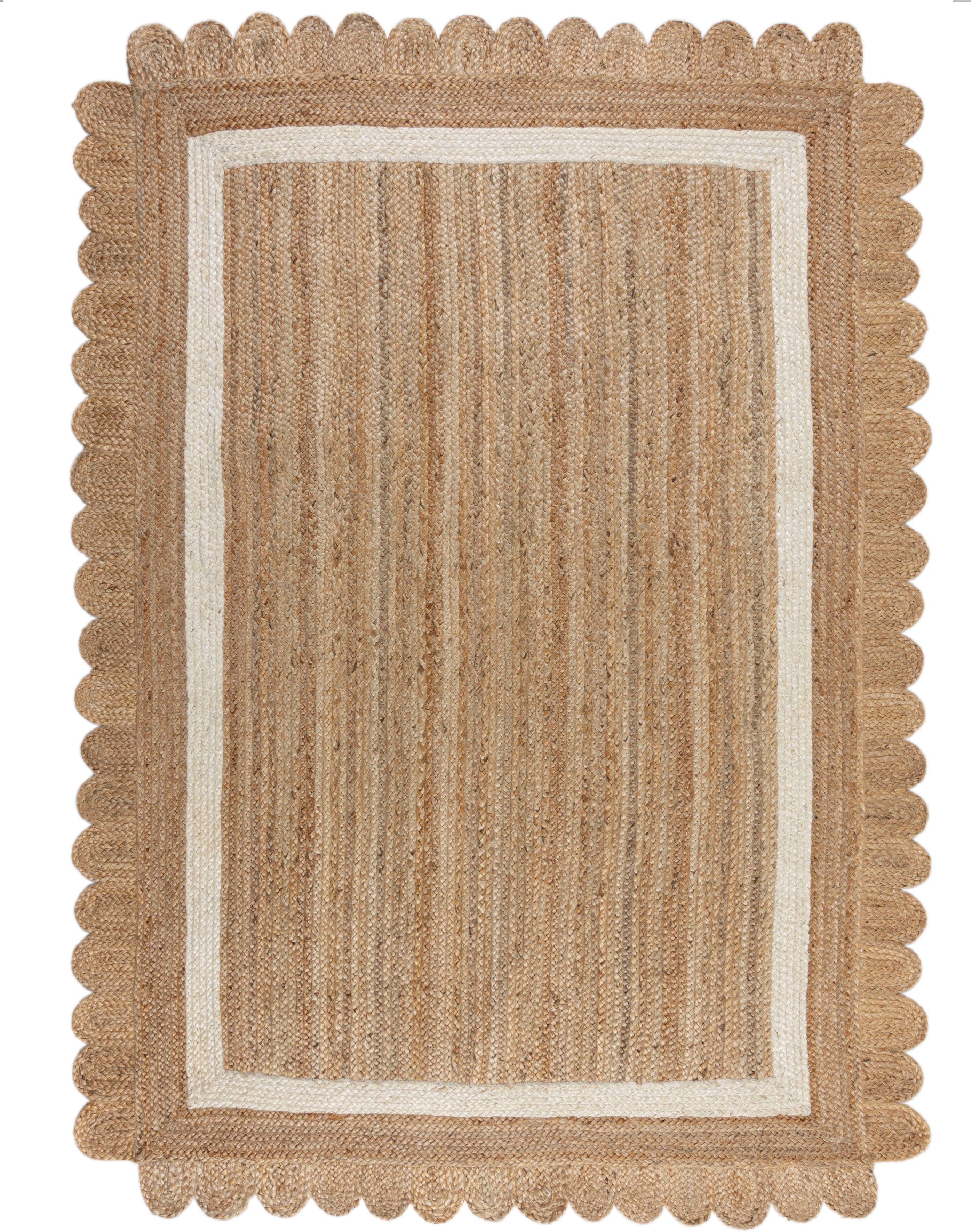 aus Bordüre Teppich RUGS, Jute, 7 mm, fußbodenheizungsgeeignet, natur/weiß 100% rechteckig, mit Höhe: Grace, FLAIR