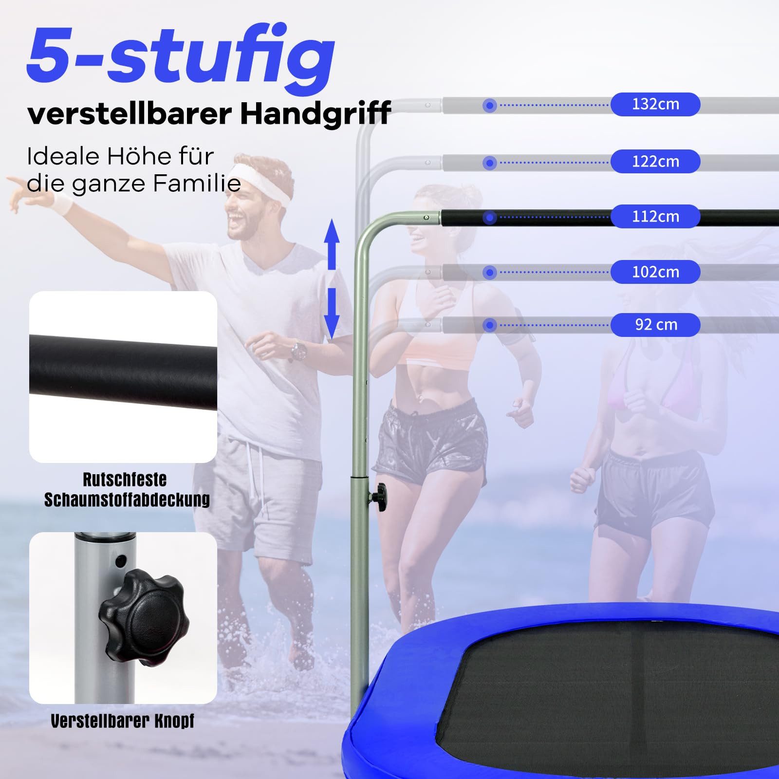 COSTWAY Kindertrampolin, Trampolin mit Haltegriff, Gartentrampolin, klappbar