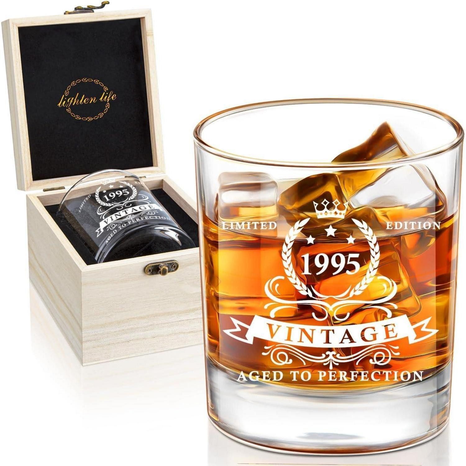 LuxusKollektion Whiskyglas Whiskeyglas 340ml Holzbox 30 Geburtstag Männer Geschenk 1995