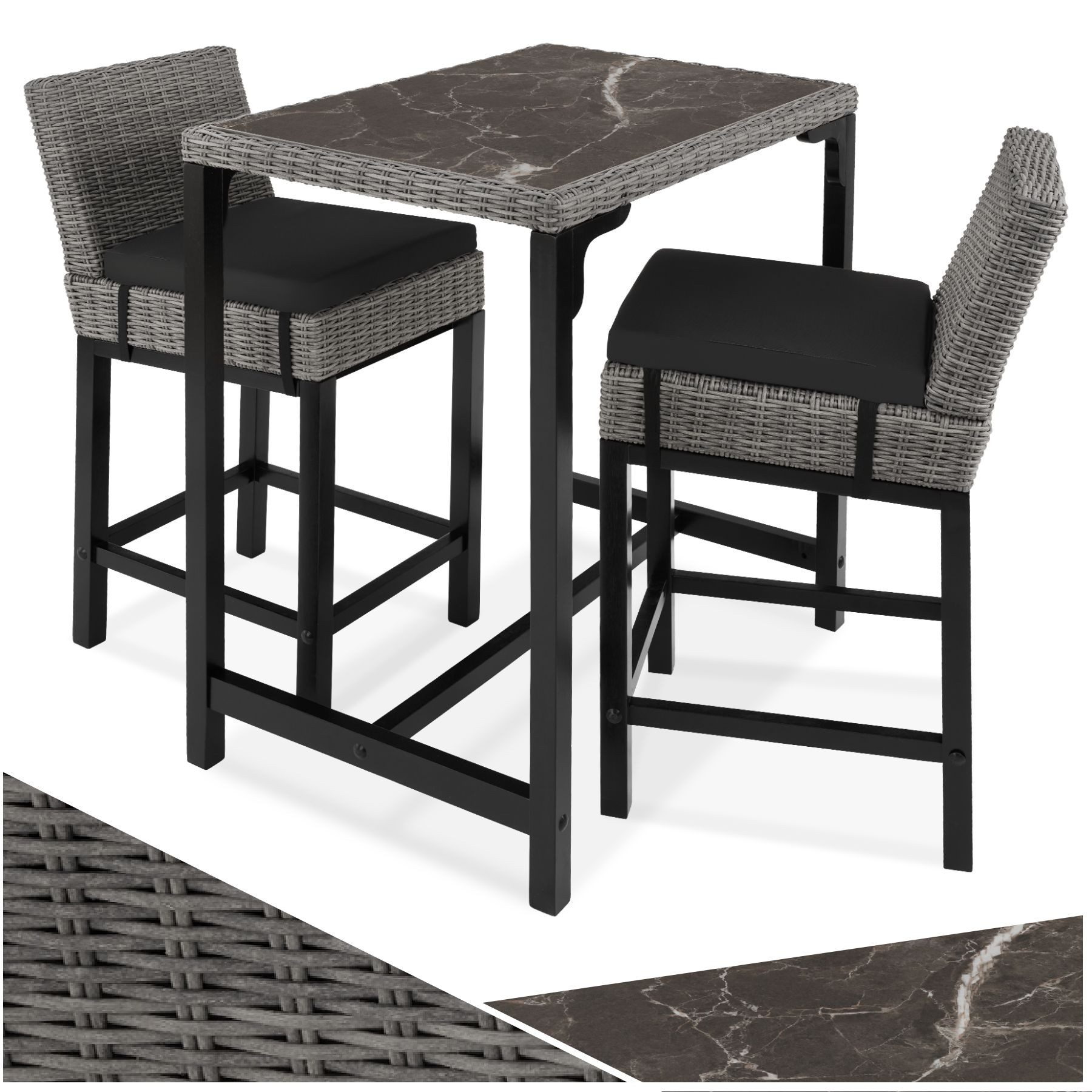 tectake Sitzgruppe Rattan Tisch Kutina mit 2 Stühlen Latina, (Set., 3-tlg), Hochwertiges Geflecht aus UV-beständigem Polyrattan