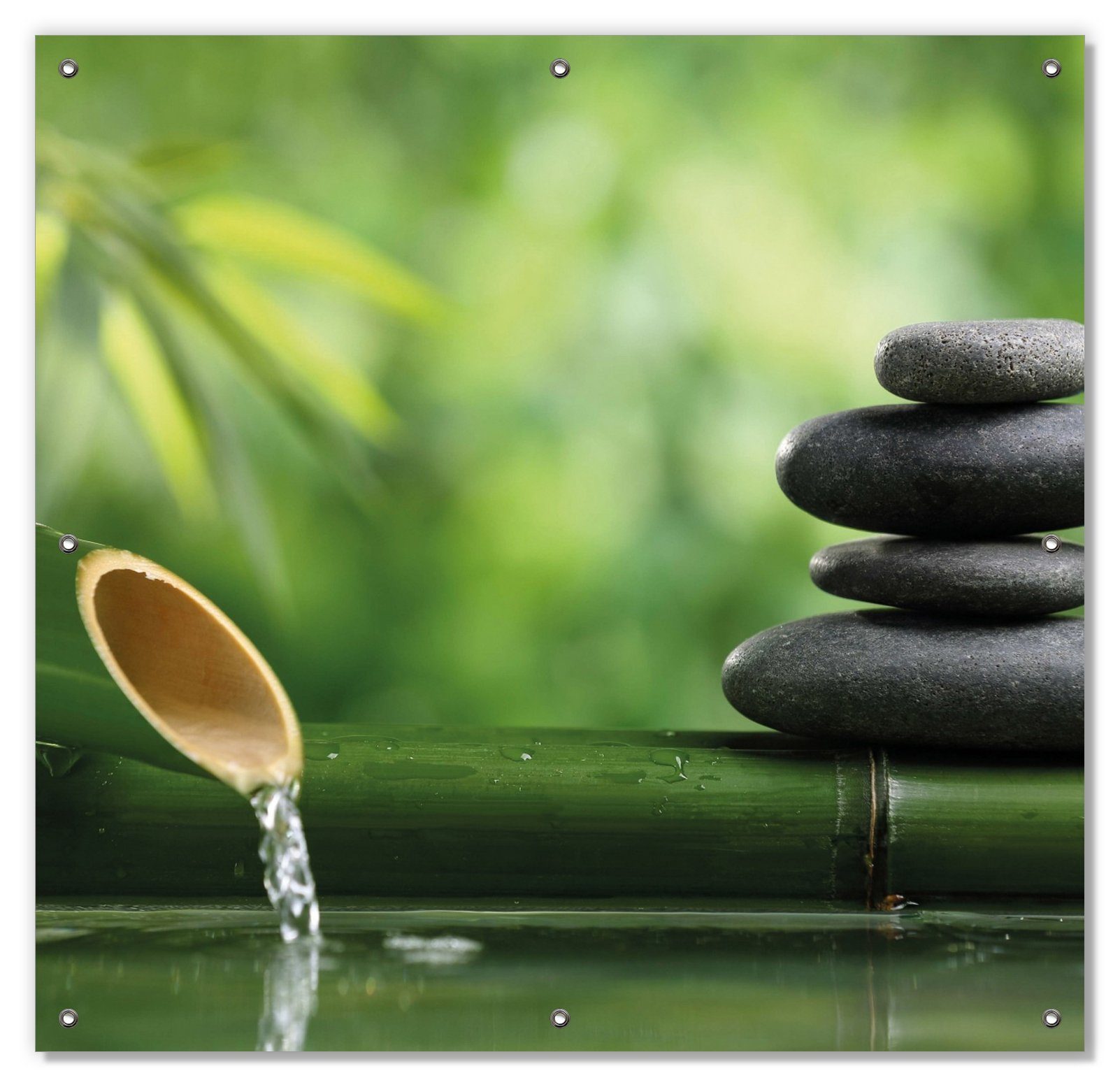 Sonnenschutz Steinstapel und Bambus auf dem Wasser, Wallario, blickdicht, mit Saugnäpfen, wiederablösbar und wiederverwendbar