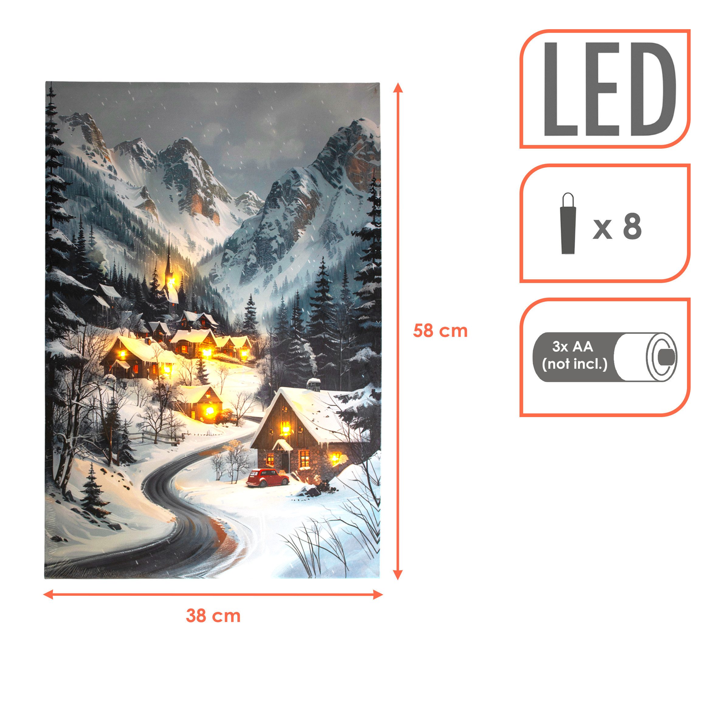 Spetebo Wandbild Weihnachts Wandbild mit LED Beleuchtung - 58 x 38 cm, Weihnachtsbild (Anzahl, 1 St), mit Öse zum Aufhängen