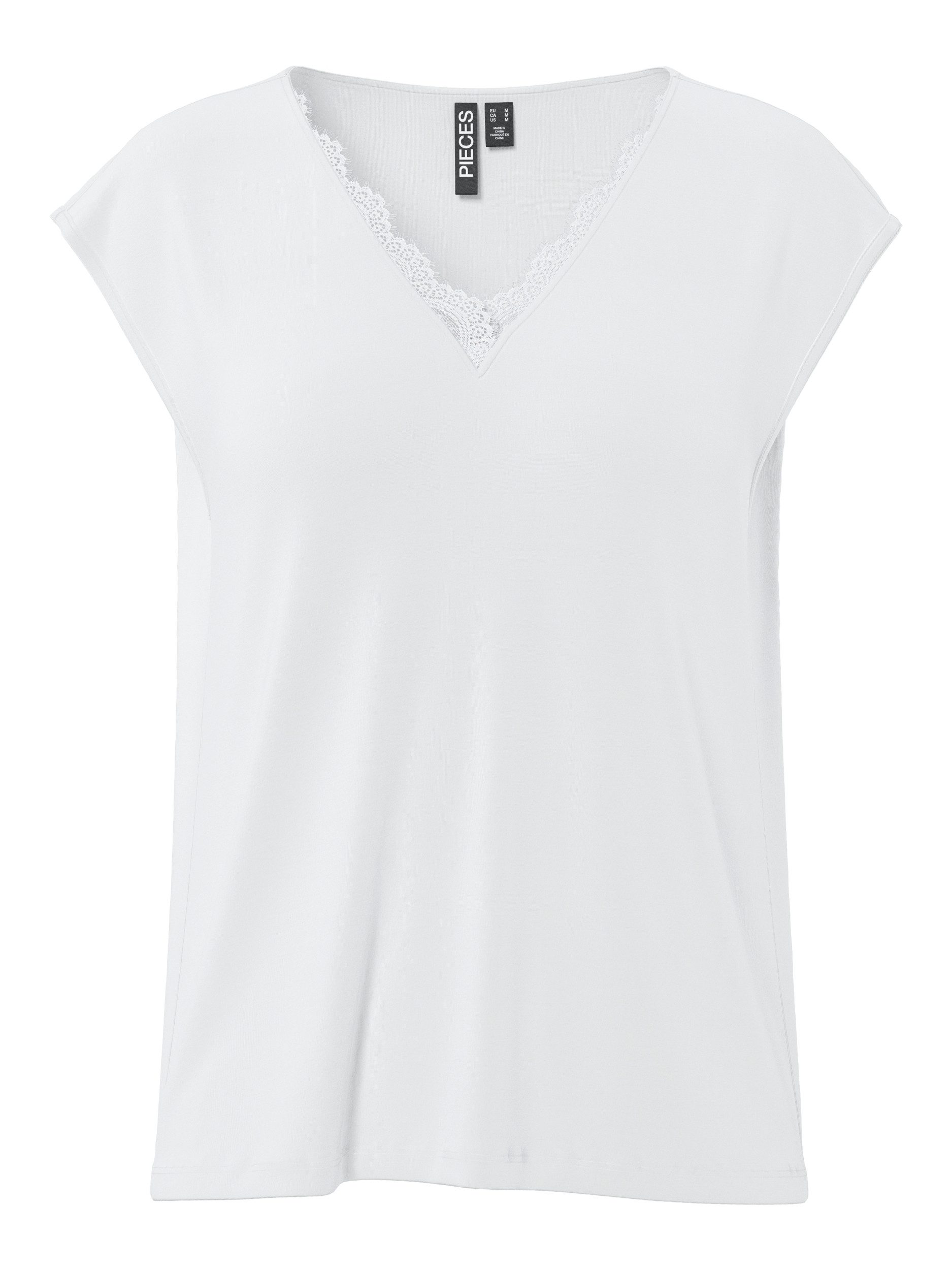 pieces T-Shirt PCKAMALA LACE V-NECK TEE JRS NOOS B