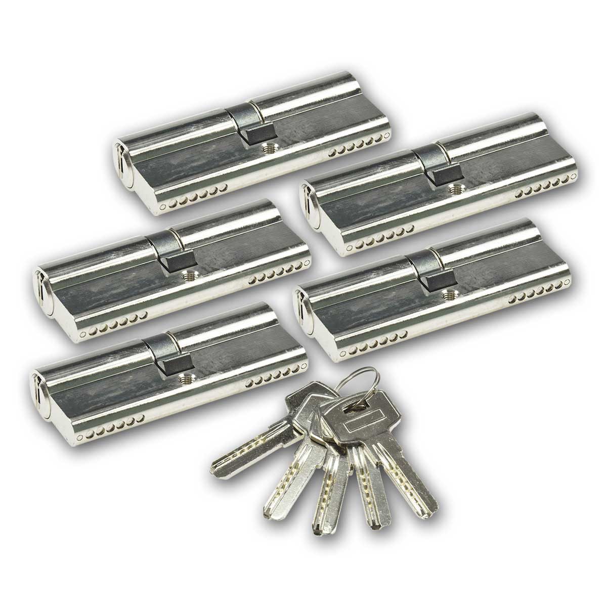 ChiliTec Schließzylinder Schließzylinder-Set 5x 80mm (40+40mm) 5 Schlüssel
