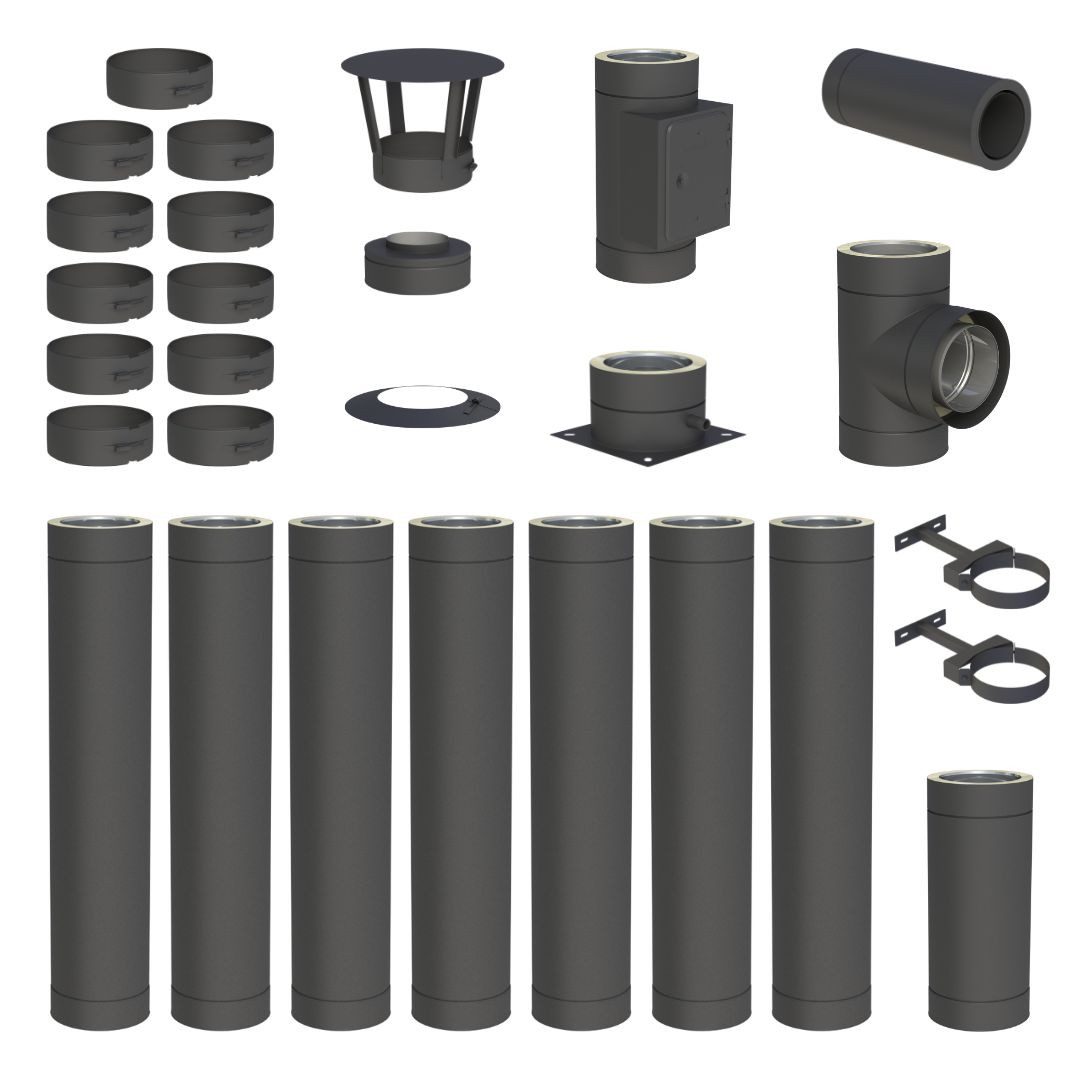 Jeremias Schornstein 8 m EdelstahlSchornstein Ø200mm Komplettset DW DW-Black Bodenmontage, Ø 200 mm