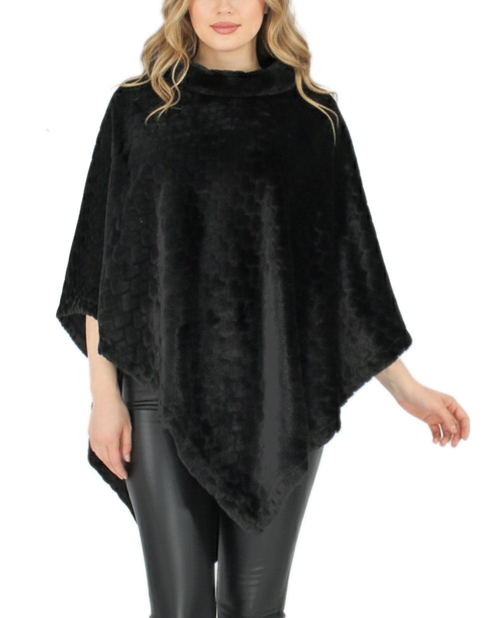 dy_mode Poncho Damen Kunstfell-Poncho Kuscheliger Umhang mit Herzchen-Muster in Unifarbe