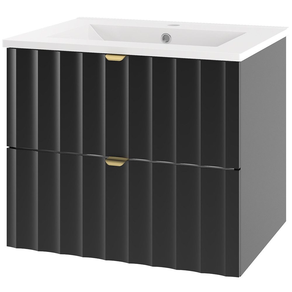Lomadox Waschtisch AVOLA-140, Waschtischunterschrank Badezimmerschrank 60 cm breit modern schwarz