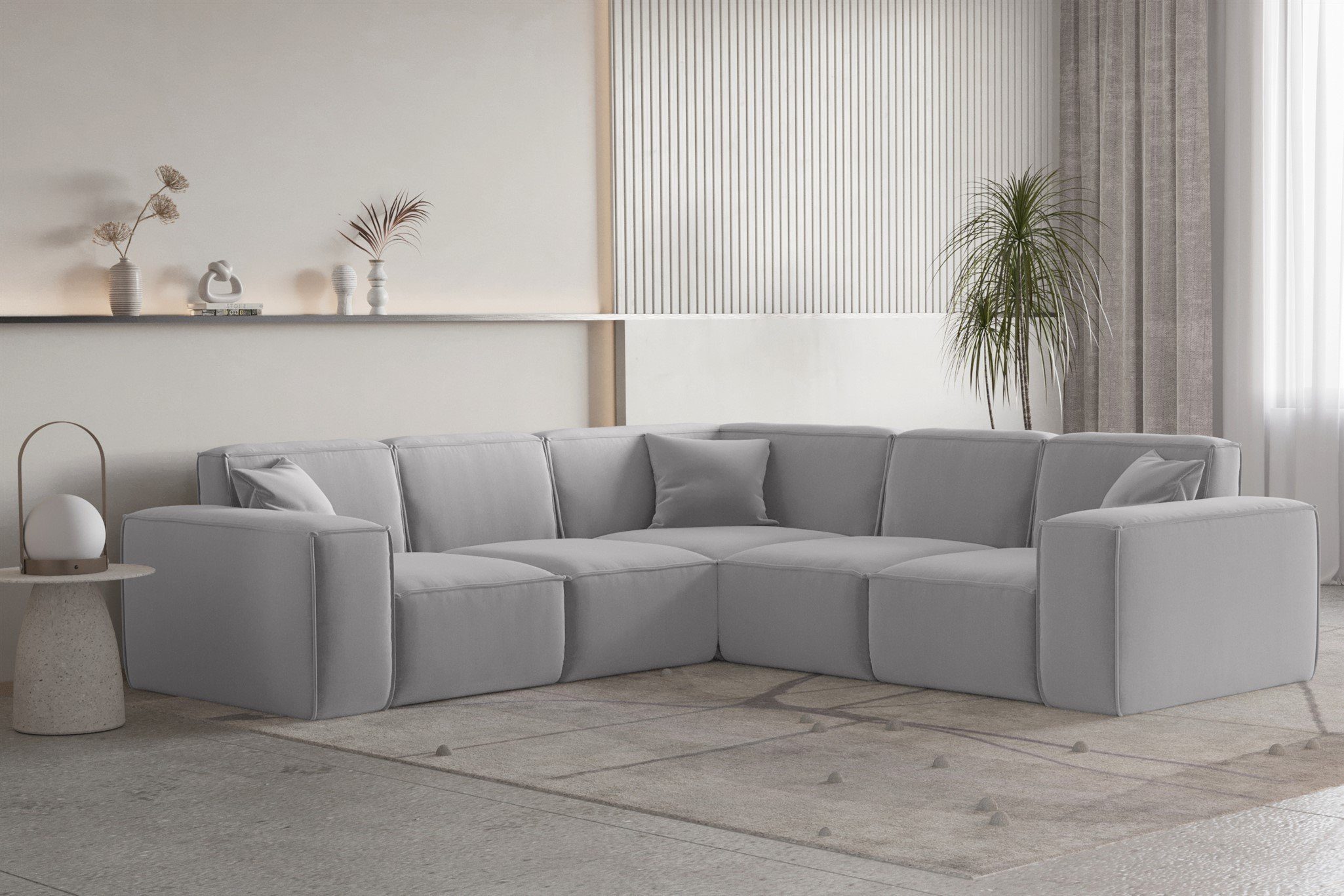 Ecksofa Designersofa Stoff, Seite Inkl. PREMIUM in Fun Zierkissen Möbel Universal CELES 3 Ecksofa