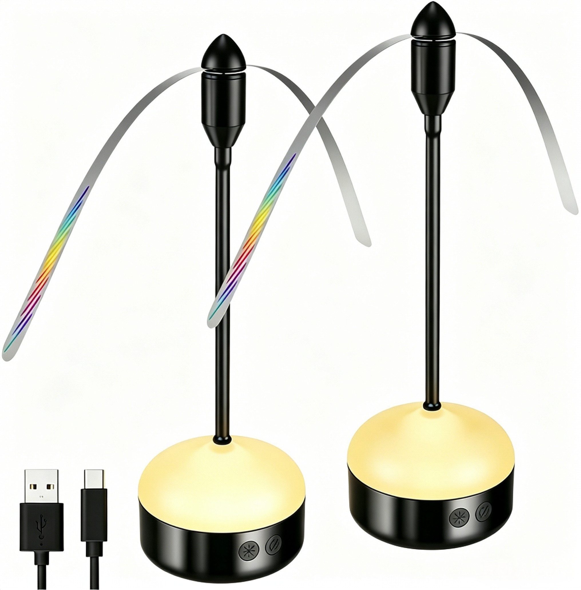 VIVIHEYDAY Fliegenwedler Fliegenventilatoren für Tische mit LED-Licht, wiederaufladbarer, Tischventilator, Tragbare Fliegenabwehr 2-tlg., für Picknick, Party, Zuhause, Restaurant und Grill