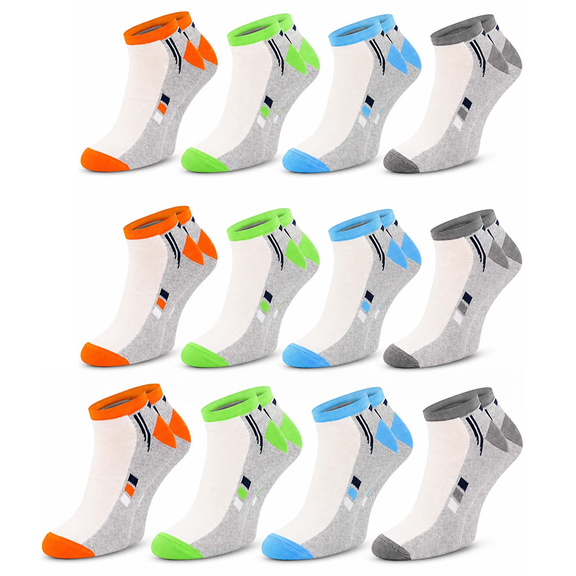 Chili Lifestyle Sneakersocken PREMIUM Sneaker Socken Damen & Herren aus Baumwolle, atmungsaktiv (Multipack, 12-Paar, 4 Farbdesigns - AirGrip Komfortbund ohne Gummidruck) Low Cut Sneaker Socken für Sport, Alltag & Freizeit