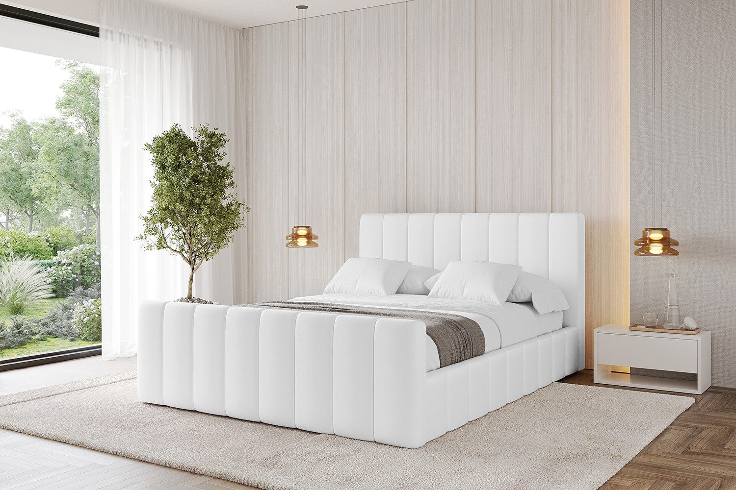 ALTDECOR Polsterbett FINO-Z (Polsterbett mit Bettkasten und Lattenrost, Boxbett ohne Matratze), Doppelbett mit Stauraum, Bett mit Kopfteil