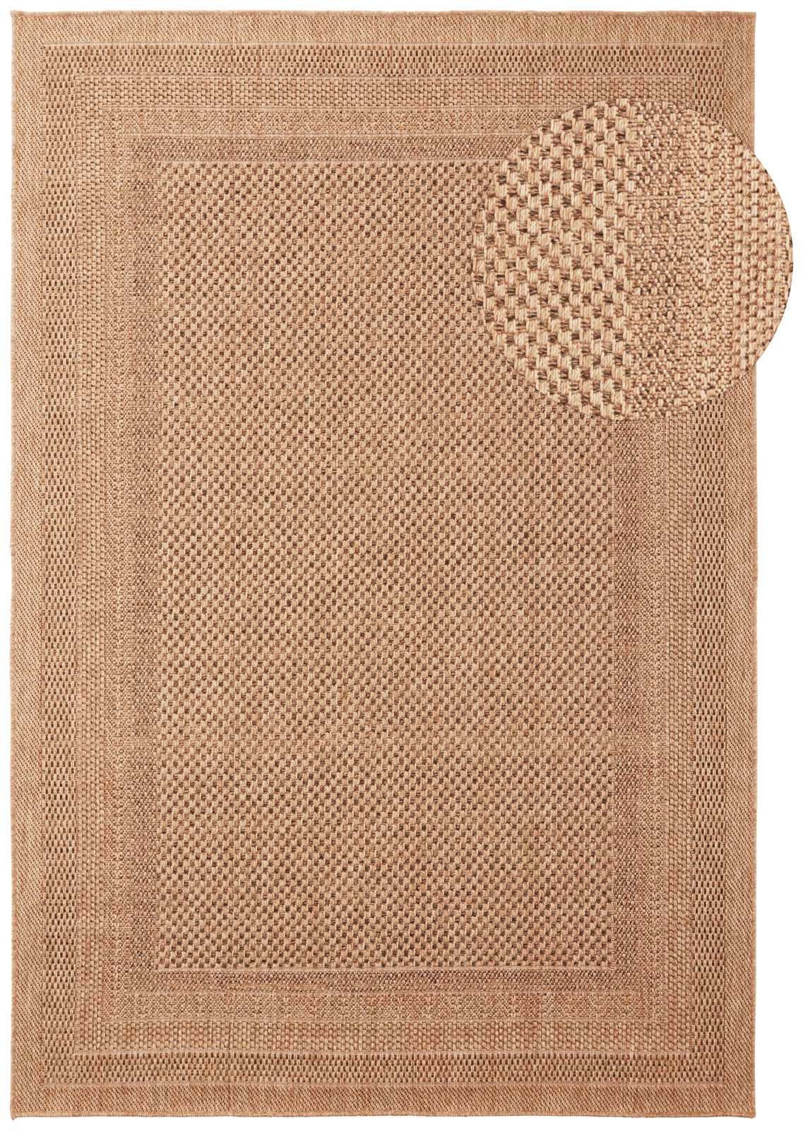 TaraCarpet Teppich TaraCarpet Borneo Bordüre Outdoor Teppich – Wetterfester Indoor &, rechteckig, Höhe: 6 mm, Küche Wohnzimmer Terrasse Garten Balkon beige 80x150