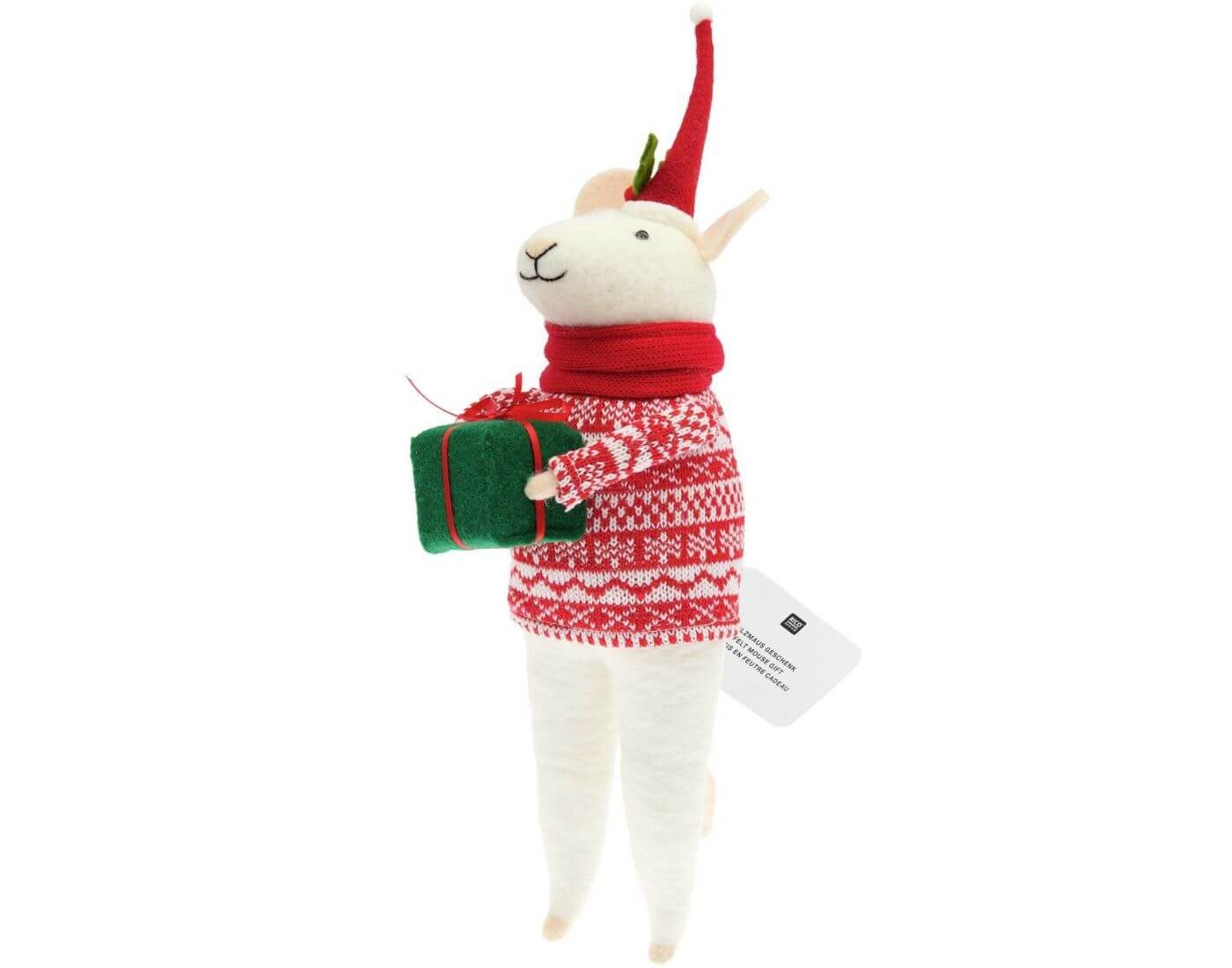 Rico Design Weihnachtsfigur Filz-Maus XXL mit Geschenk und rotem Strickpulli
