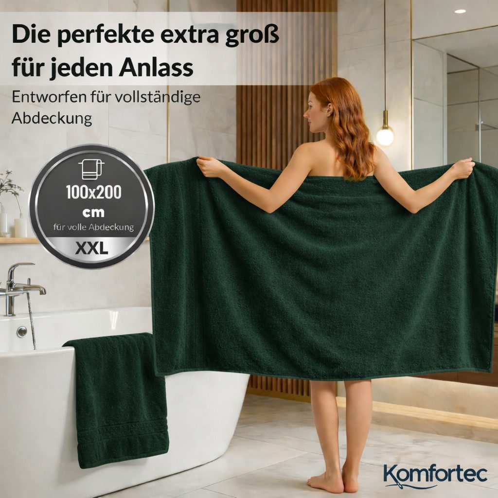 Komfortec Saunatuch 100x200 cm Badetuch aus 100% Baumwolle, Frottee (1-St), extra Große, Schnelltrocknend