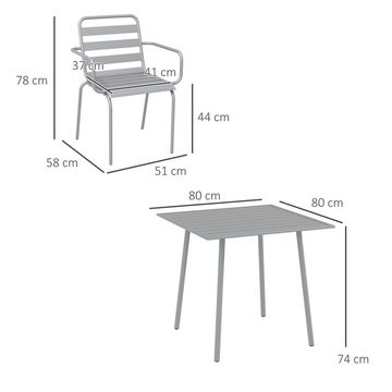 Outsunny Garten-Essgruppe Sitzgruppe mit 1 Esstisch, 4 stapelbaren Stühlen, (Gartengarnitur, 5-tlg., Sitzgarnitur), für Balkon, Terrasse, Stahl, Hellgrau