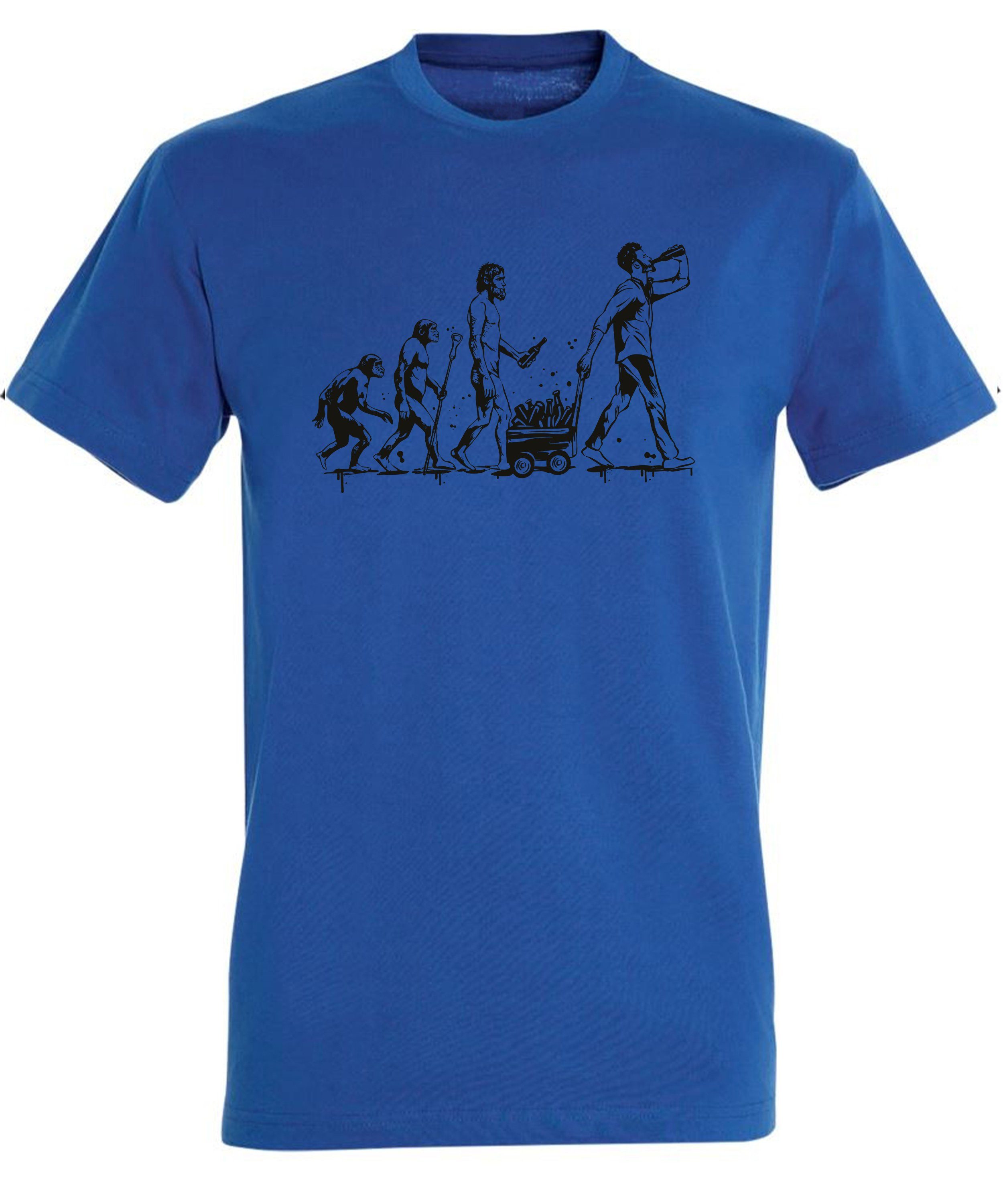 bis i312 T-Shirt royal trinkenden blau Trinkshirt Evolution Baumwollshirt Mann Aufdruck Regular - Shirt Fit, MyDesign24 Herren Print zum Fun mit