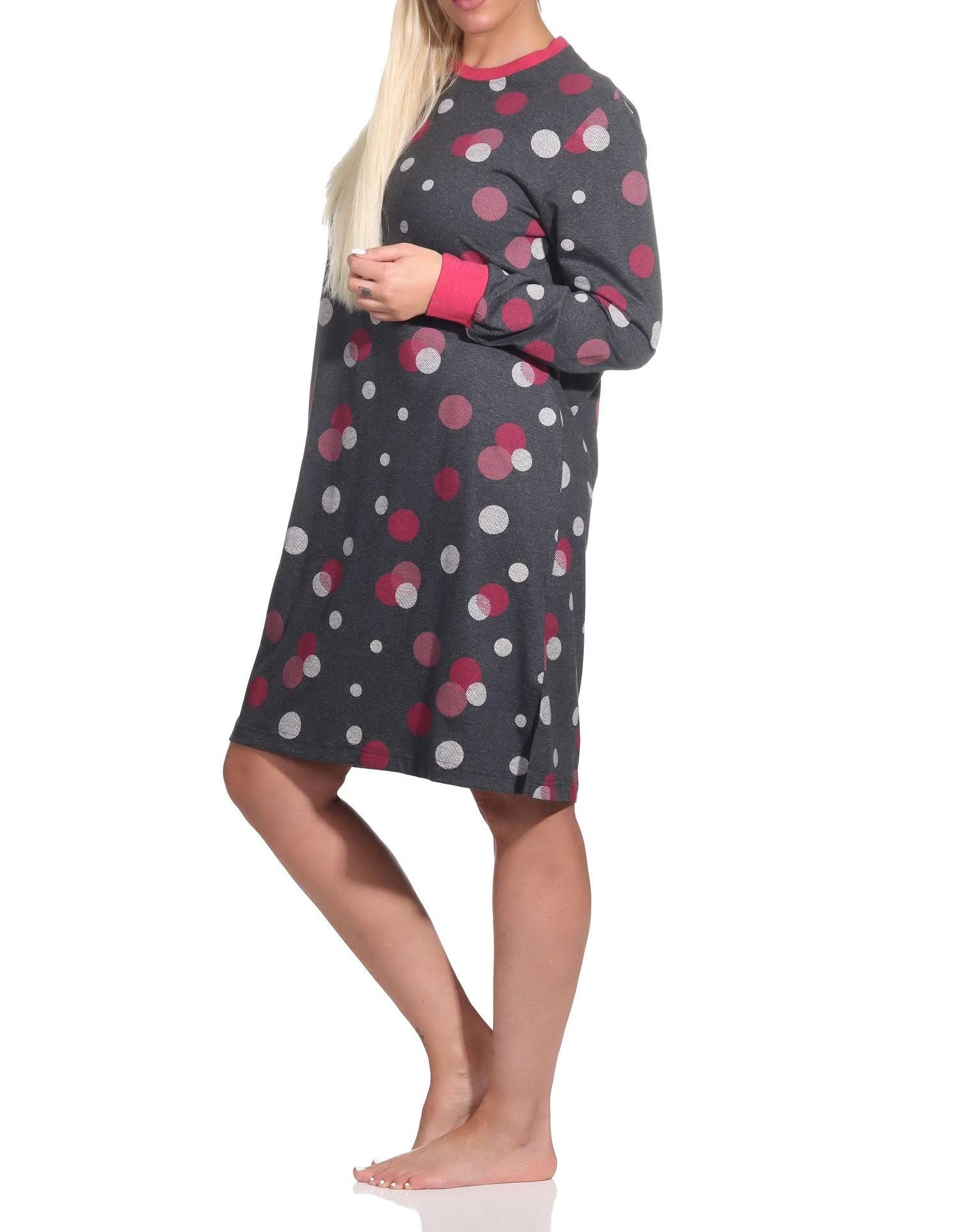 Normann Nachthemd Damen langarm Nachthemd mit Bündchen in Punkte / Tupfen Look