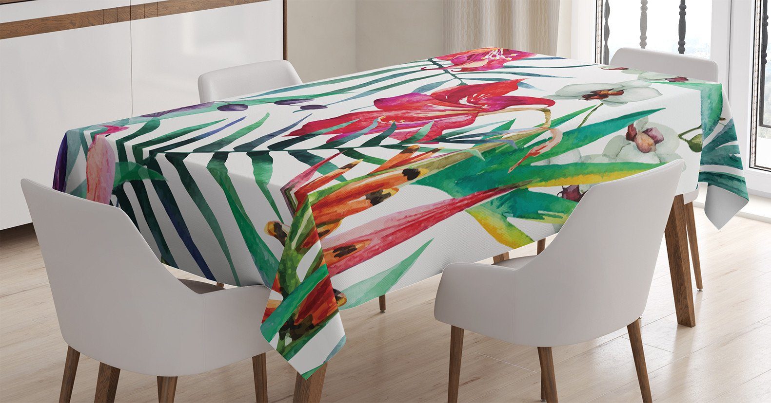 Abakuhaus Tischdecke Farbfest Waschbar Für den Außen Bereich geeignet Klare Farben, Bunt tropische Orchideen