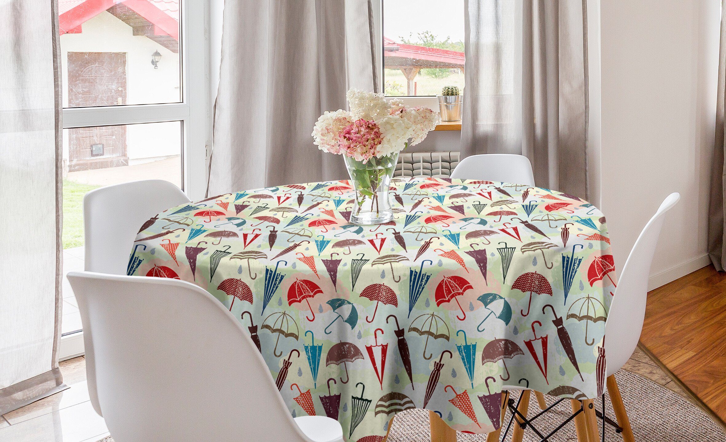 Abakuhaus Tischdecke Kreis Tischdecke Abdeckung für Esszimmer Küche Dekoration, Regen Grunge Schirme und Tropfen