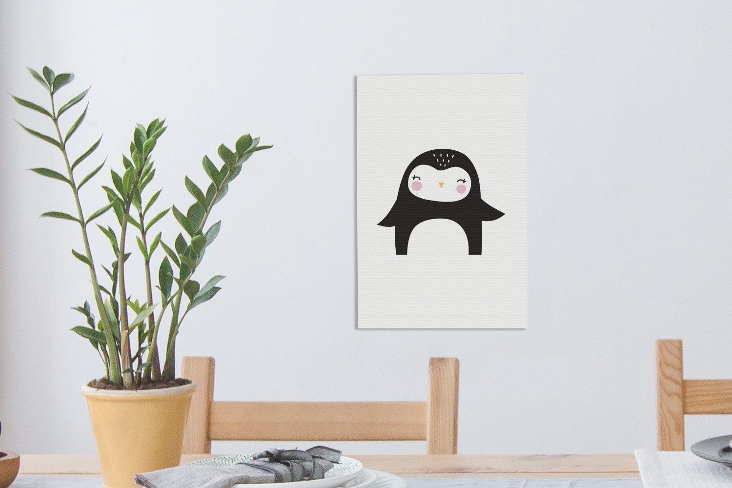 OneMillionCanvasses® Leinwandbild Pinguin - Kinderzimmer Gemälde, (1 bespannt St), - Illustration, inkl. Leinwandbild Zackenaufhänger, cm 20x30 fertig