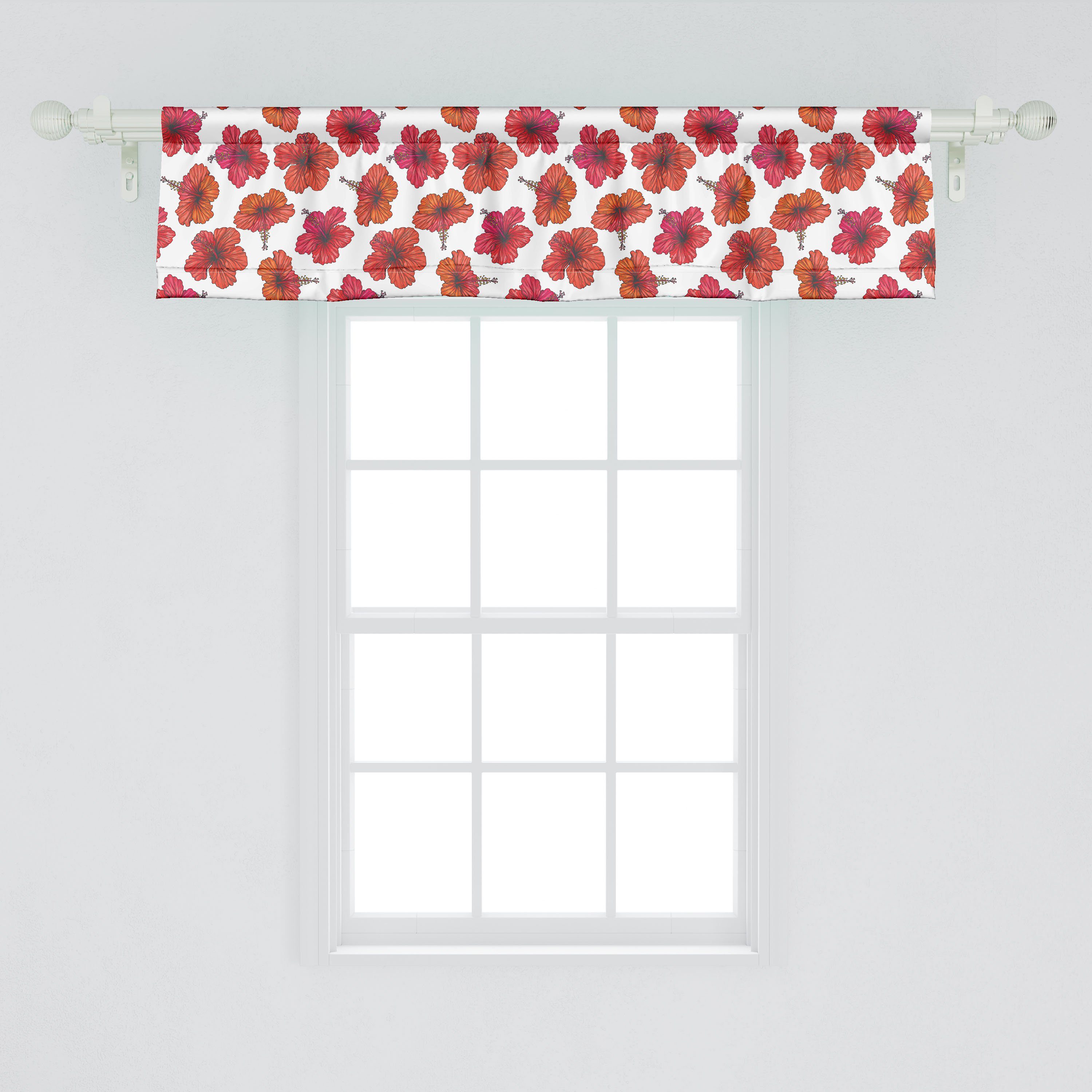 Scheibengardine Vorhang für Hibiscus Stangentasche, Microfaser, Flowers Abakuhaus, Volant Dekor Küche Warmtonige Schlafzimmer mit Blumen