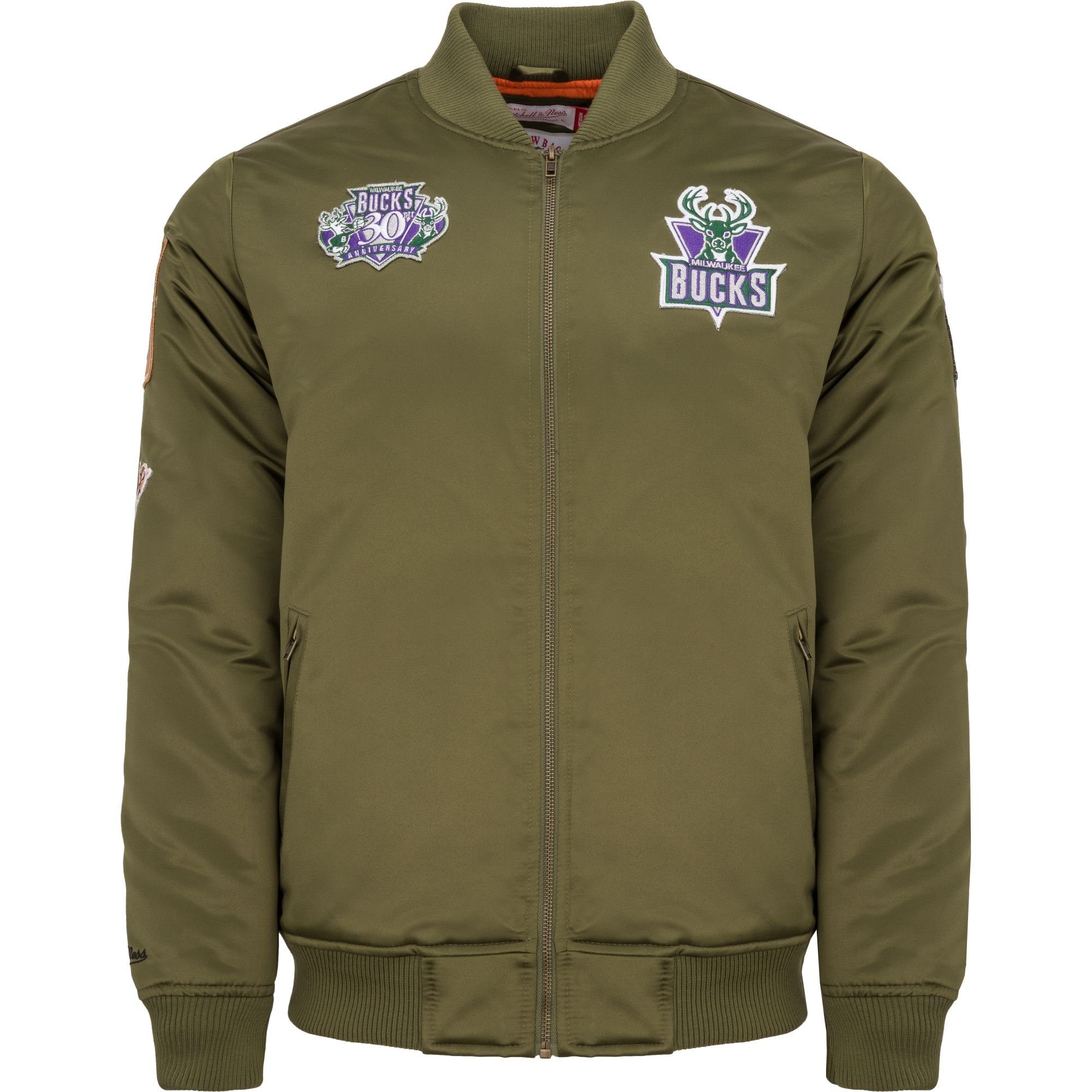 Mitchell & Ness Bomberjacke Satin PATCHES Milwaukee Bucks