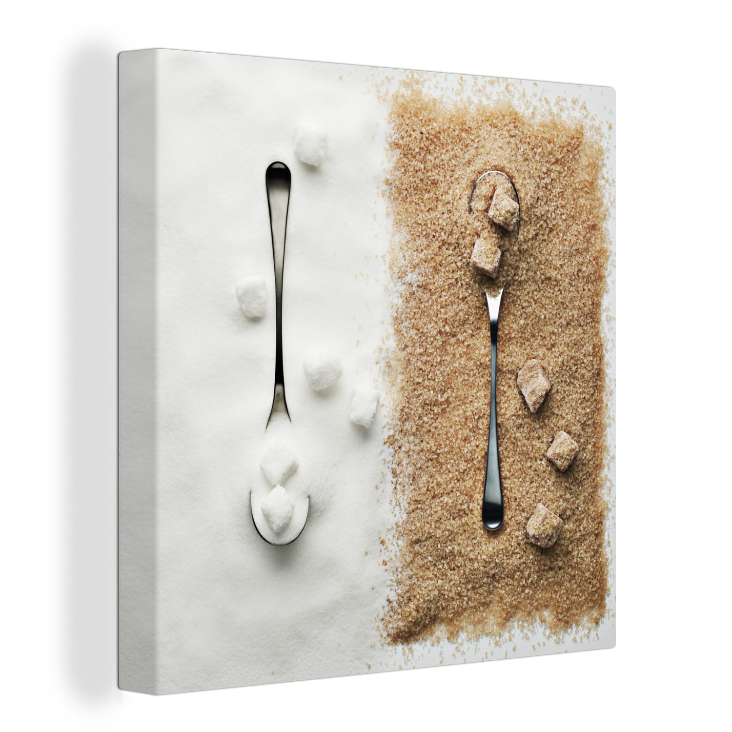 OneMillionCanvasses® Leinwandbild Weißer und brauner Zucker, (1 St), Leinwand Bilder für Wohnzimmer Schlafzimmer