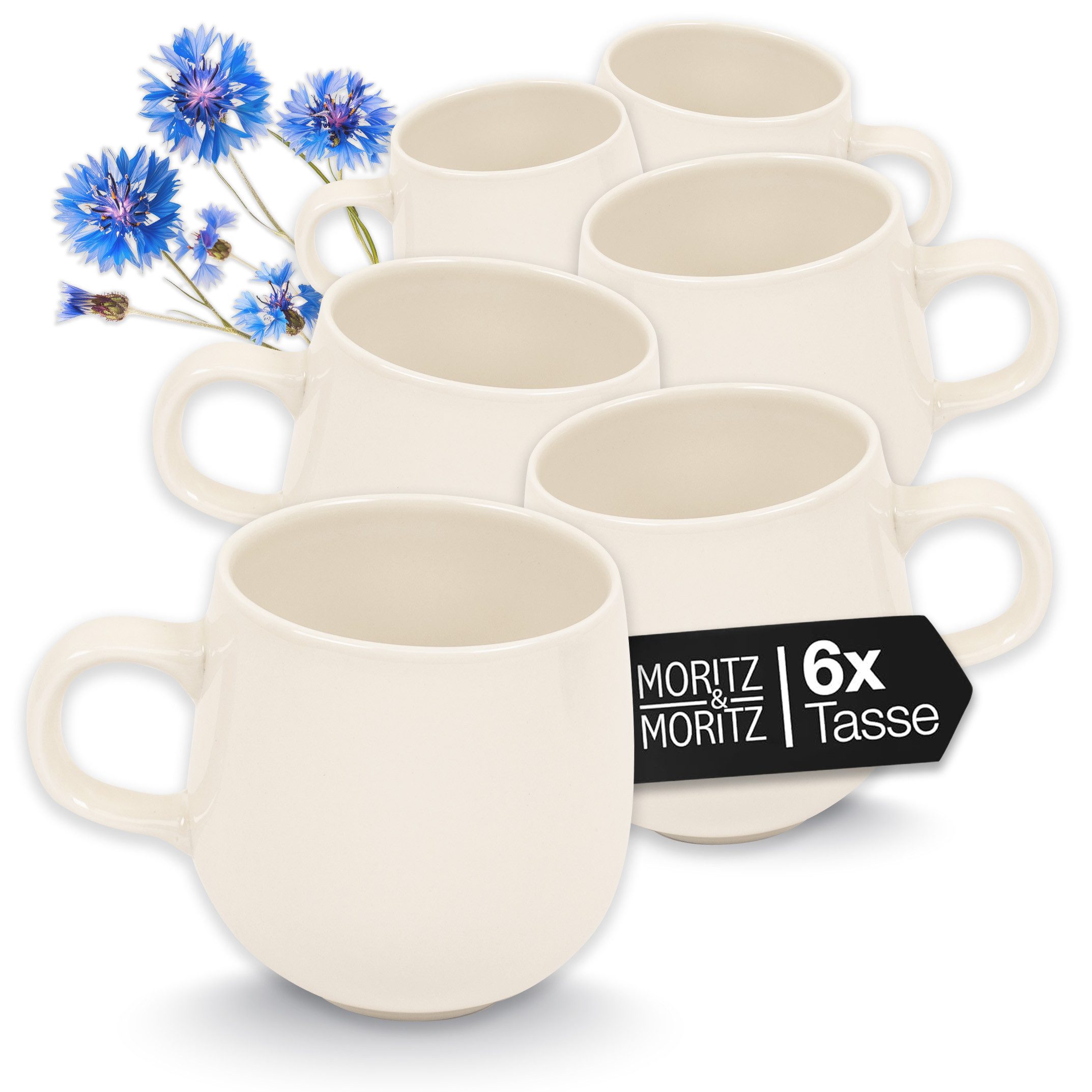 Moritz & Moritz Tasse ALHAMBRA Kaffeebecher Creme, 6-tlg., Steinzeug, Hochwertiges Steinzeug, Spülmaschinengeeignet