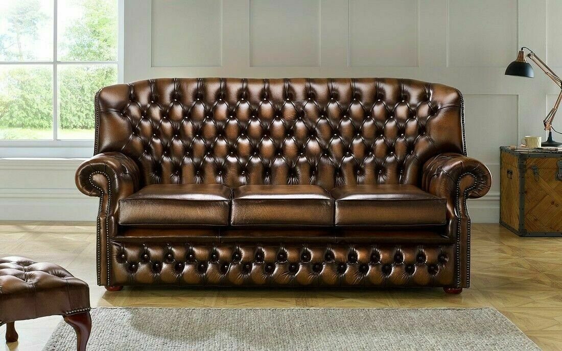 JVmoebel Chesterfield-Sofa, Klassische Leder Sofa Couch Polster 3 Sitzer Leder Sofas Couchen Braune