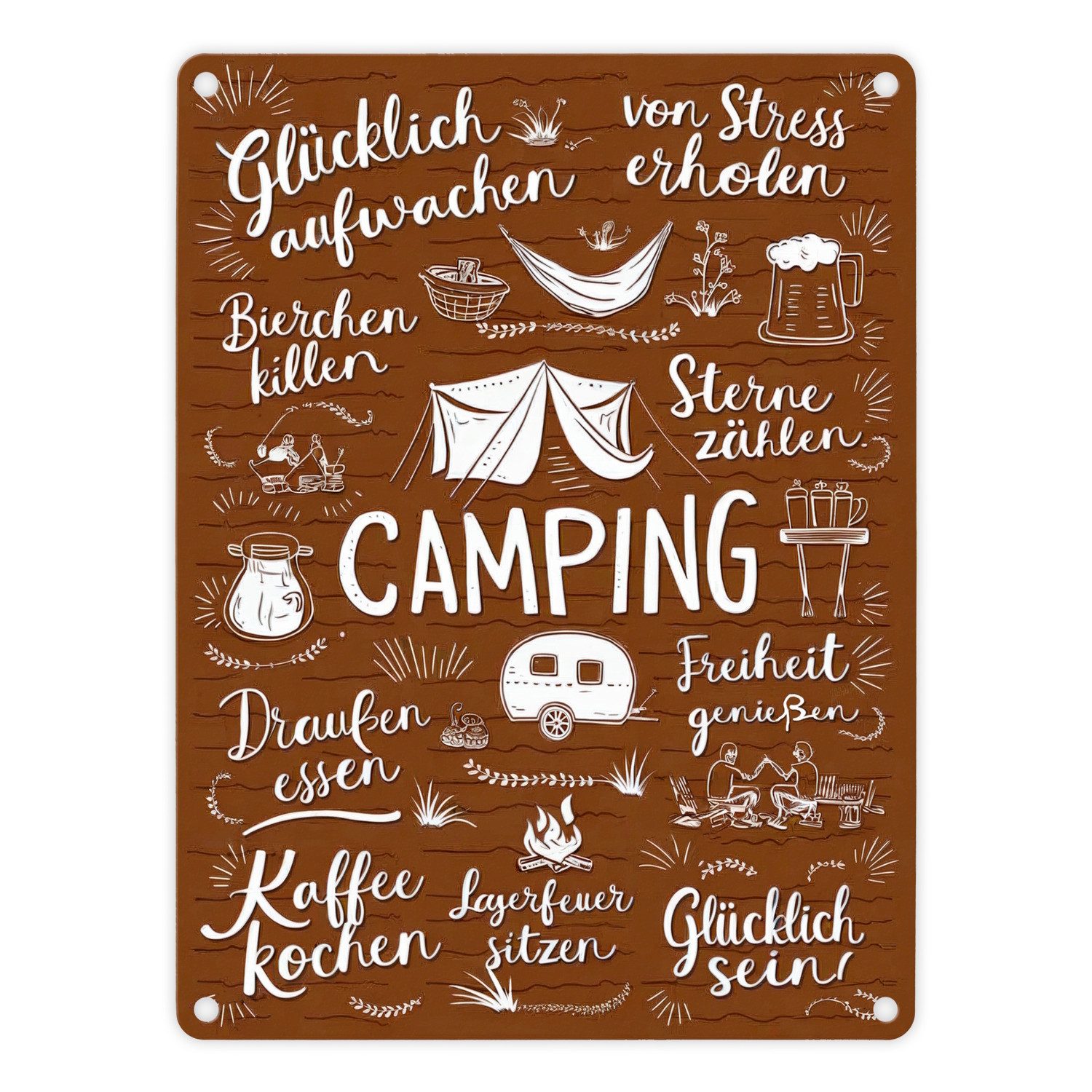 Metallschild Camping Metallschild in 15x20 cm mit Spruch Glücklich sein Freiheit