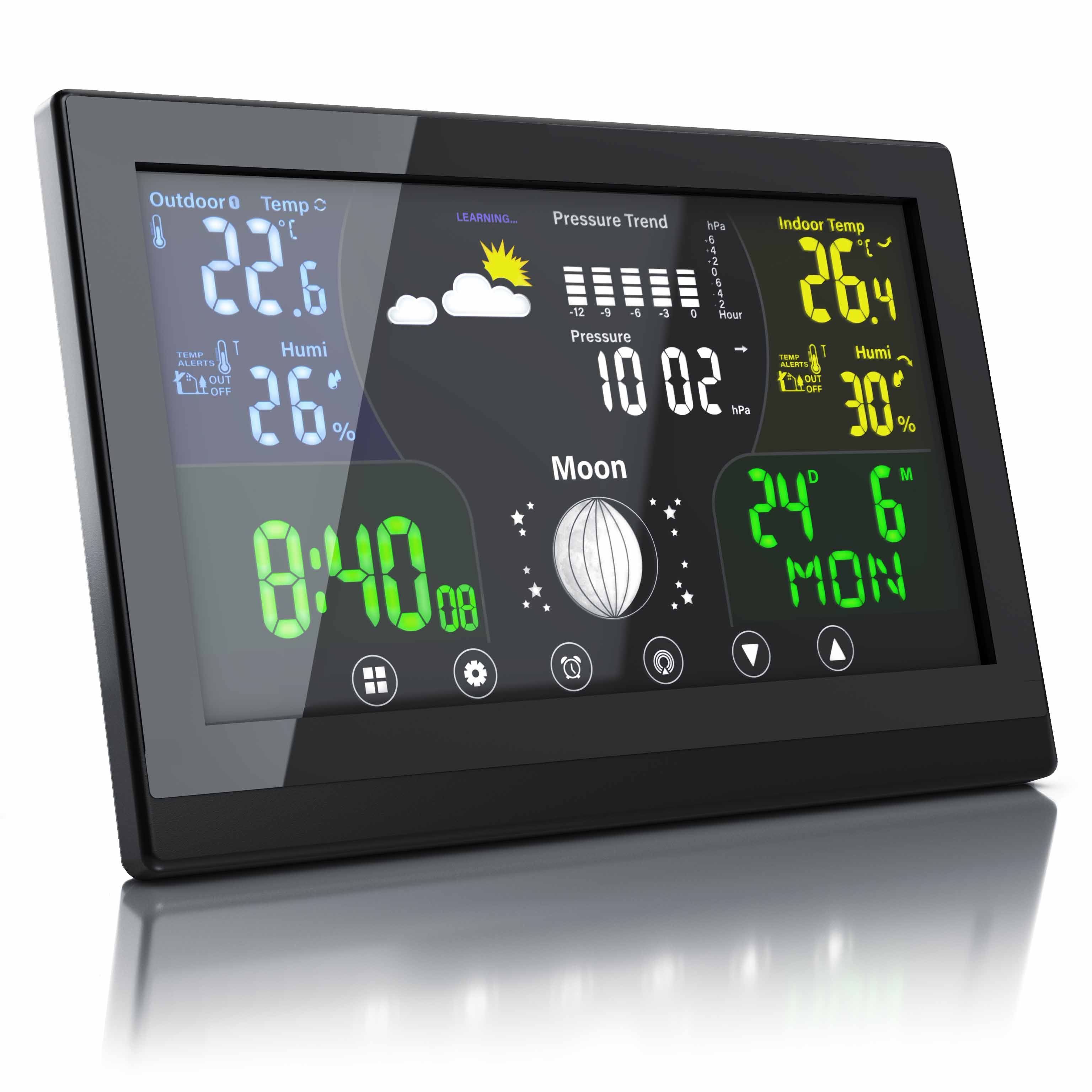 BEARWARE mit LCD Farbdisplay / Luftdruck mit Höhenkorrektur, Wettervorhersage Wetterstation (mit Außensensor, zeigt Temperatur, Luftfeuchte und Wettertrend, gut ablesbares Display)