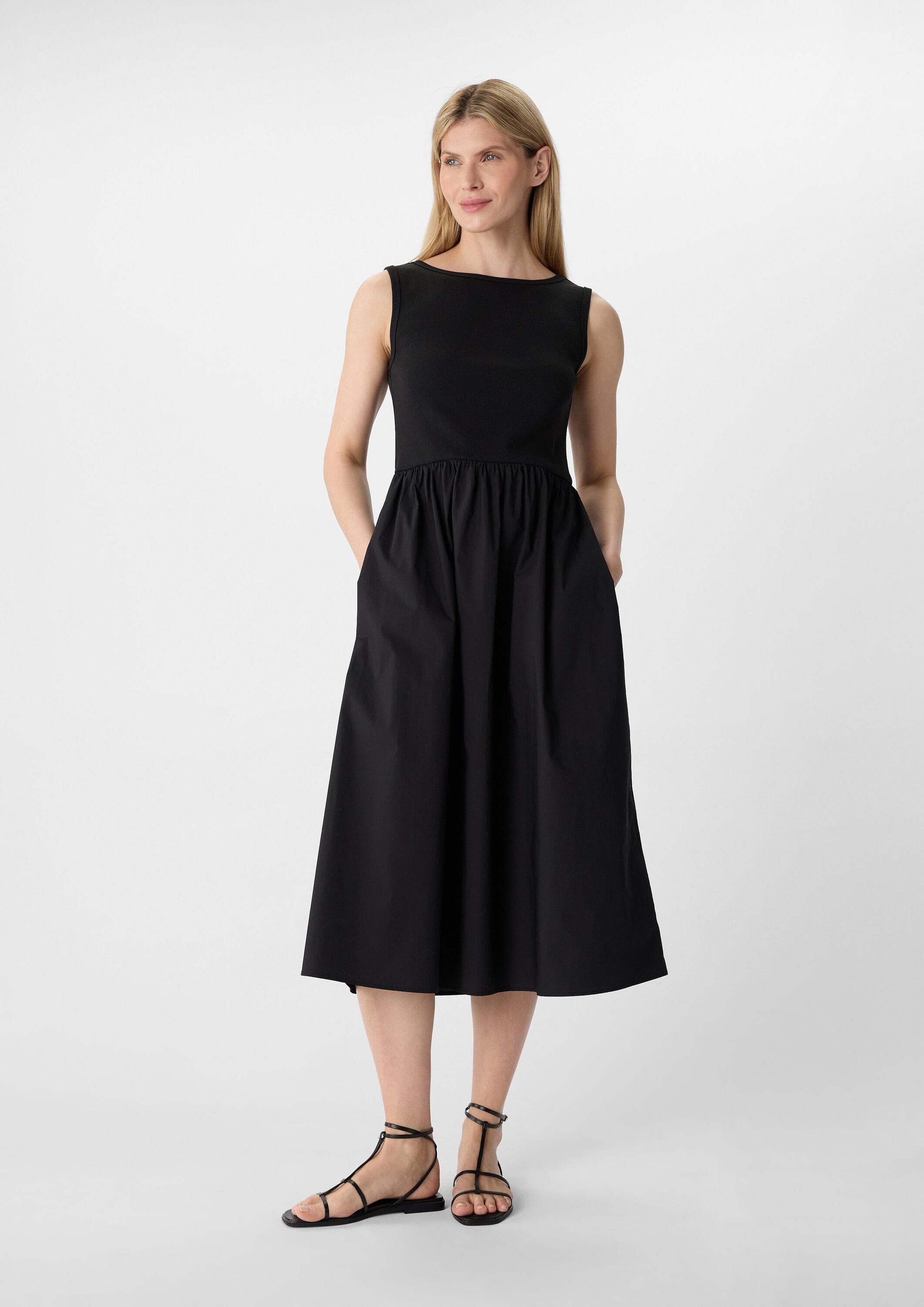 comma Midikleid Kleid Midikleid aus Popeline-Jersey-Mix