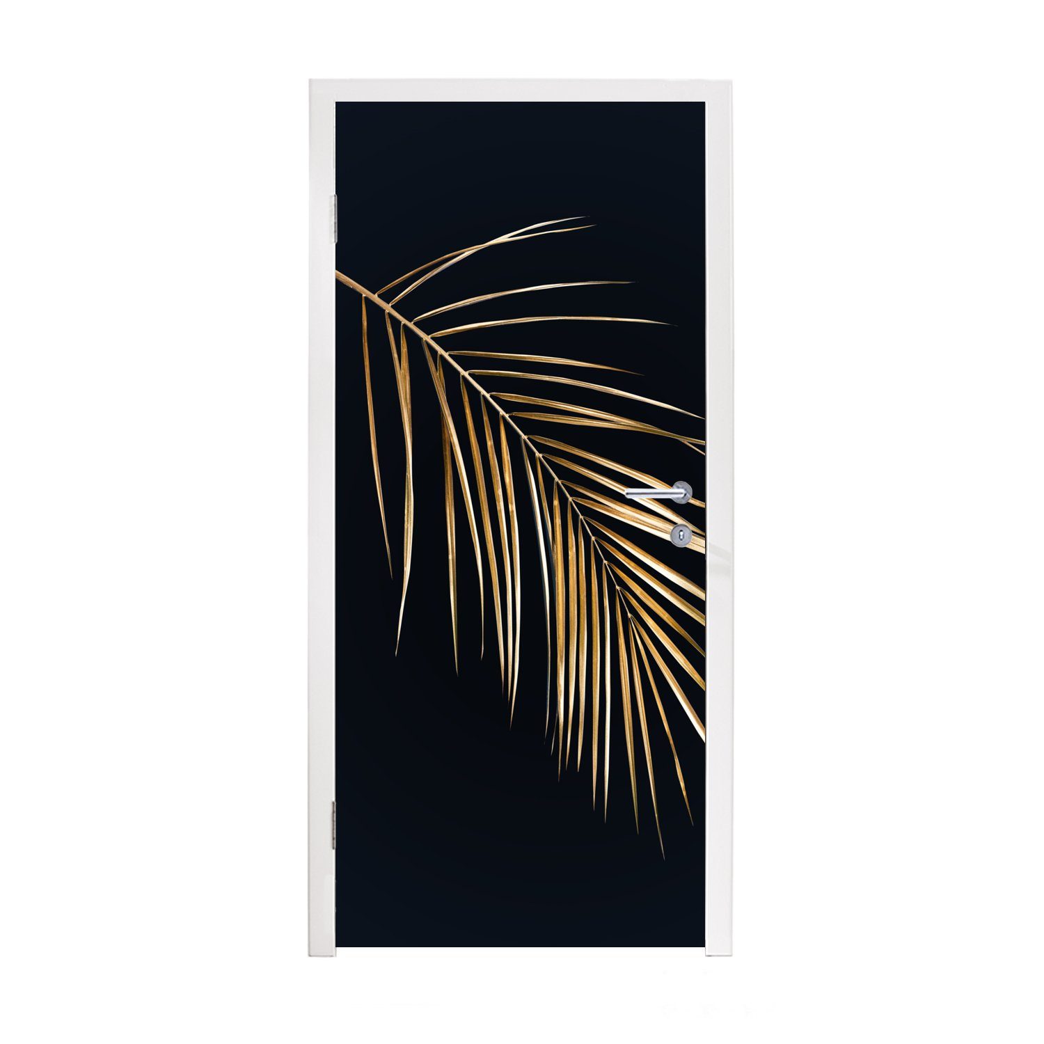 MuchoWow Türtapete Pflanzen - Gold - Schwarz - Blätter - Luxus, Matt, bedruckt, (1 St), Fototapete für Tür, Türaufkleber, 75x205 cm