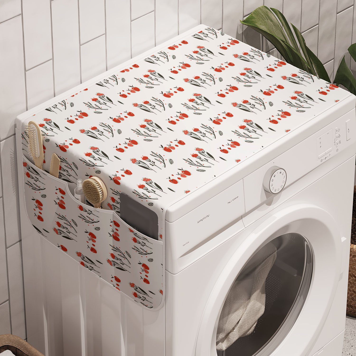 Abakuhaus Badorganizer Anti-Rutsch-Stoffabdeckung für Waschmaschine und Trockner, Blumen Äpfel Blumen-Blatt-Motiv