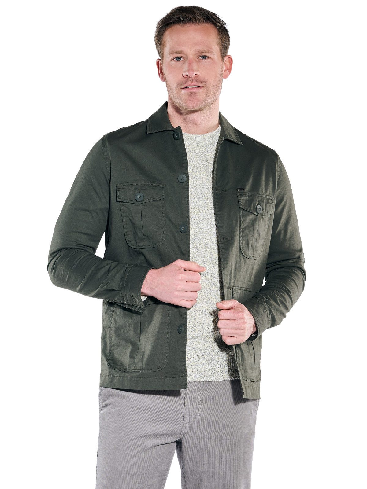 Langarmhemd Herren Overshirt, Oliv