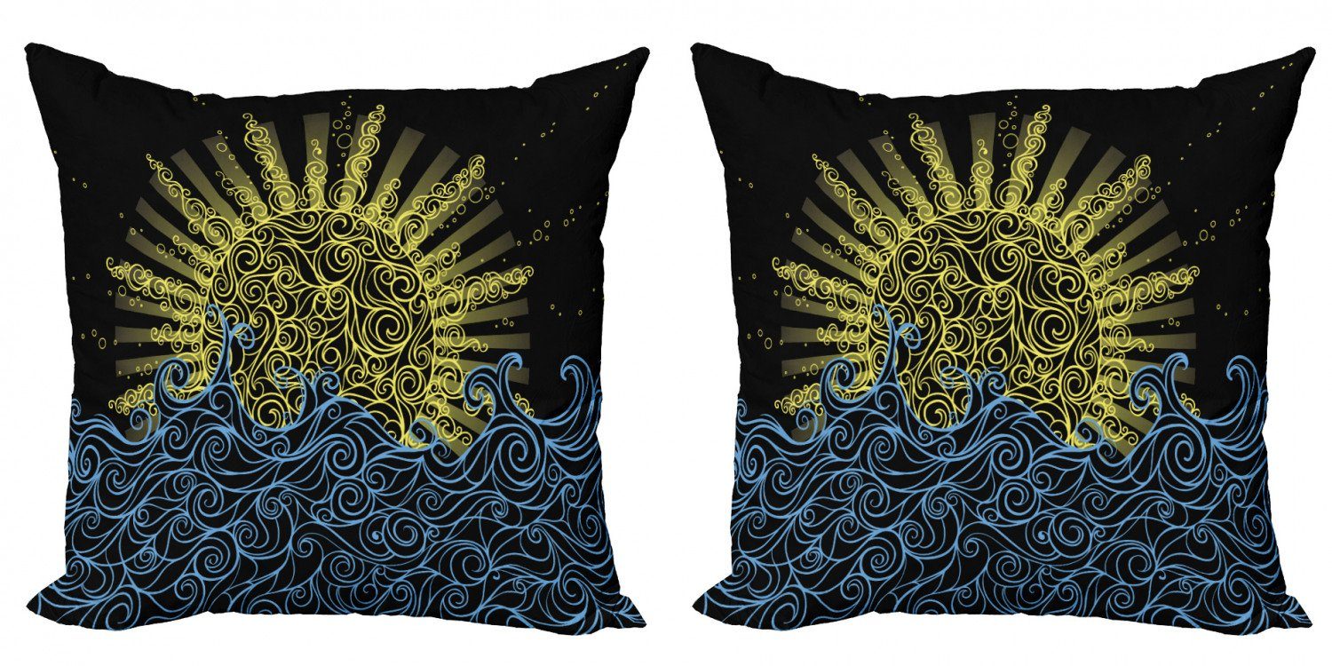 Kissenbezüge Modern Accent Doppelseitiger Digitaldruck, Abakuhaus (2 Stück), Sonne Wellenförmige Ozean Sommer-Himmel-Motiv | Kissenbezüge