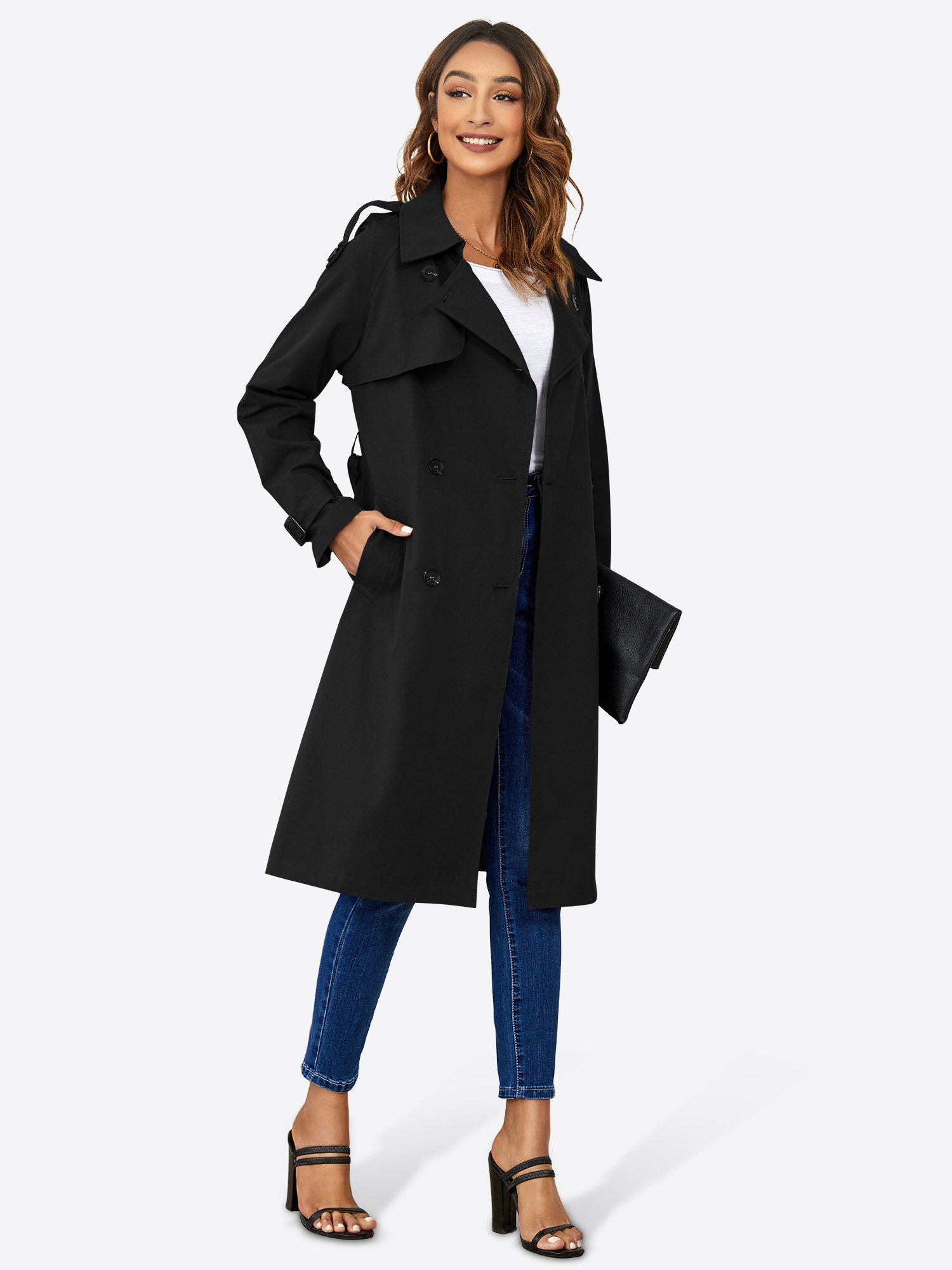 Imily Bela Trenchcoat Damen Zweireihige Reversjacke (Packung, 1-tlg., 1per-Pack) winddicht