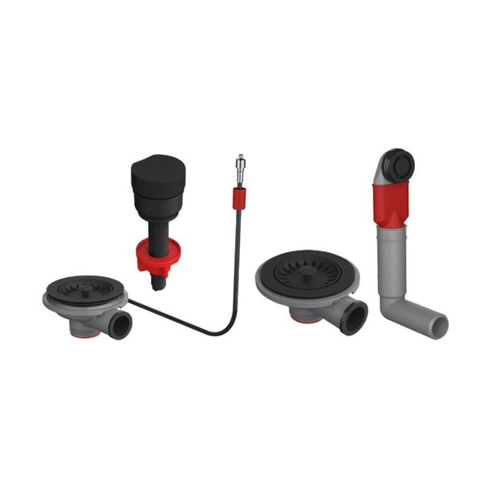 FRANKE Einbauspüle schwarzes Ventilset mit Drehknopf und rundem Überlauf für 1,5 & 2 Beck