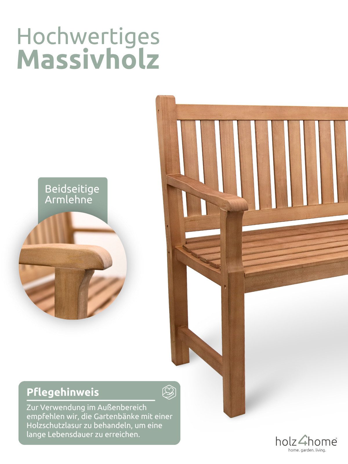 holz4home® Gartenbank Sitzbank aus Holz I Holzbank Outdoor Bank für 2-3 Personen, inkl. Handschuhe