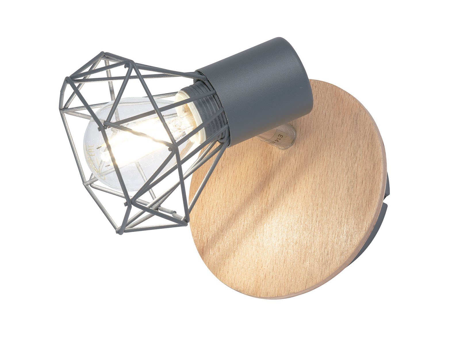 FISCHER & HONSEL LED Wandleuchte, schwenkbar, LED wechselbar, Warmweiß, Aufputz Holz-Lampe mit Gitter Spot-s, Industrial Wand-Strahler Innen
