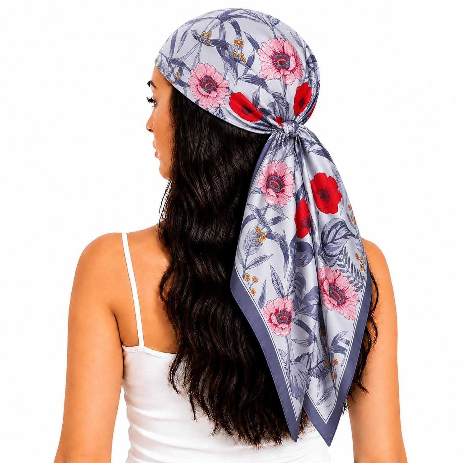 LuxusKollektion Halstuch Schal Blume Bandana Kopftuch 90x90cm bunt, (1-St)