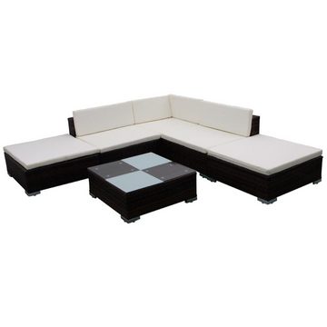 vidaXL Gartenlounge-Set 6-tlg. Garten-Lounge-Set mit Auflagen Poly Rattan Braun, (6-tlg)