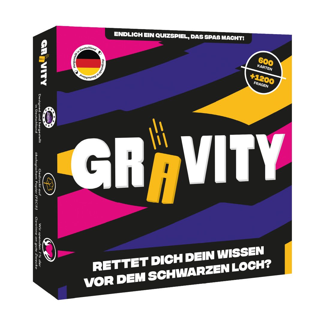 ATM Gaming Spiel, Wissensspiel, Quizspiel, Strategiespiel, Kartenspiel, Familienspiel, Gesellschaftsspiel Gravity - Das Wissensspiel, Brettspiel mit +1.200 Fragen zum Allgemeinwissen, Made in Germany