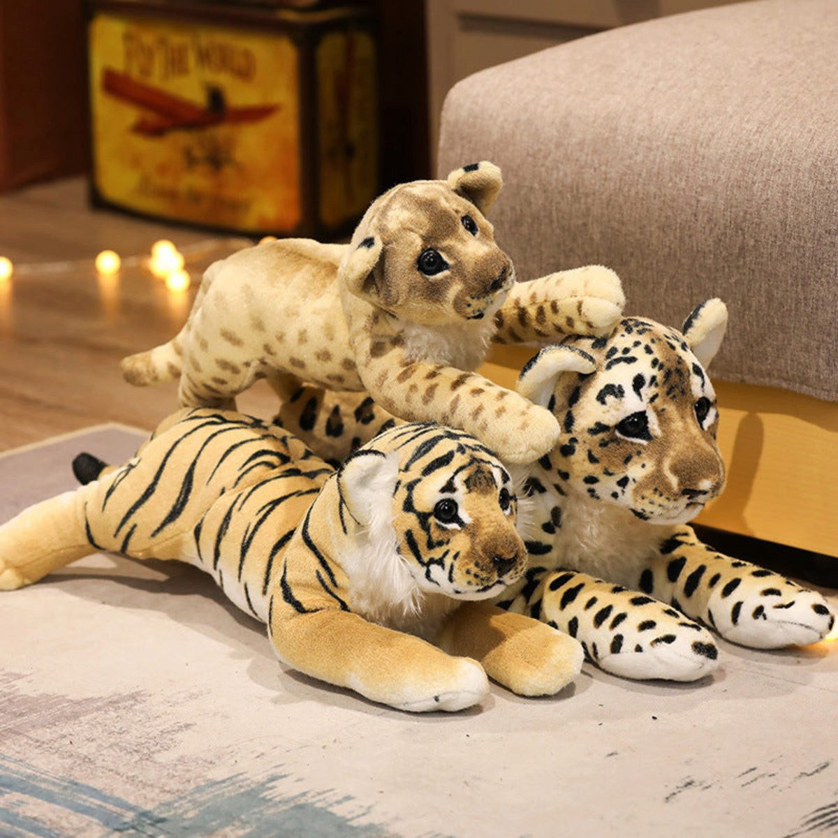 Tinisu Plüschfigur Tiger, Leopard und Löwe Plüschtier - Weiches Kuscheltier Stofftier